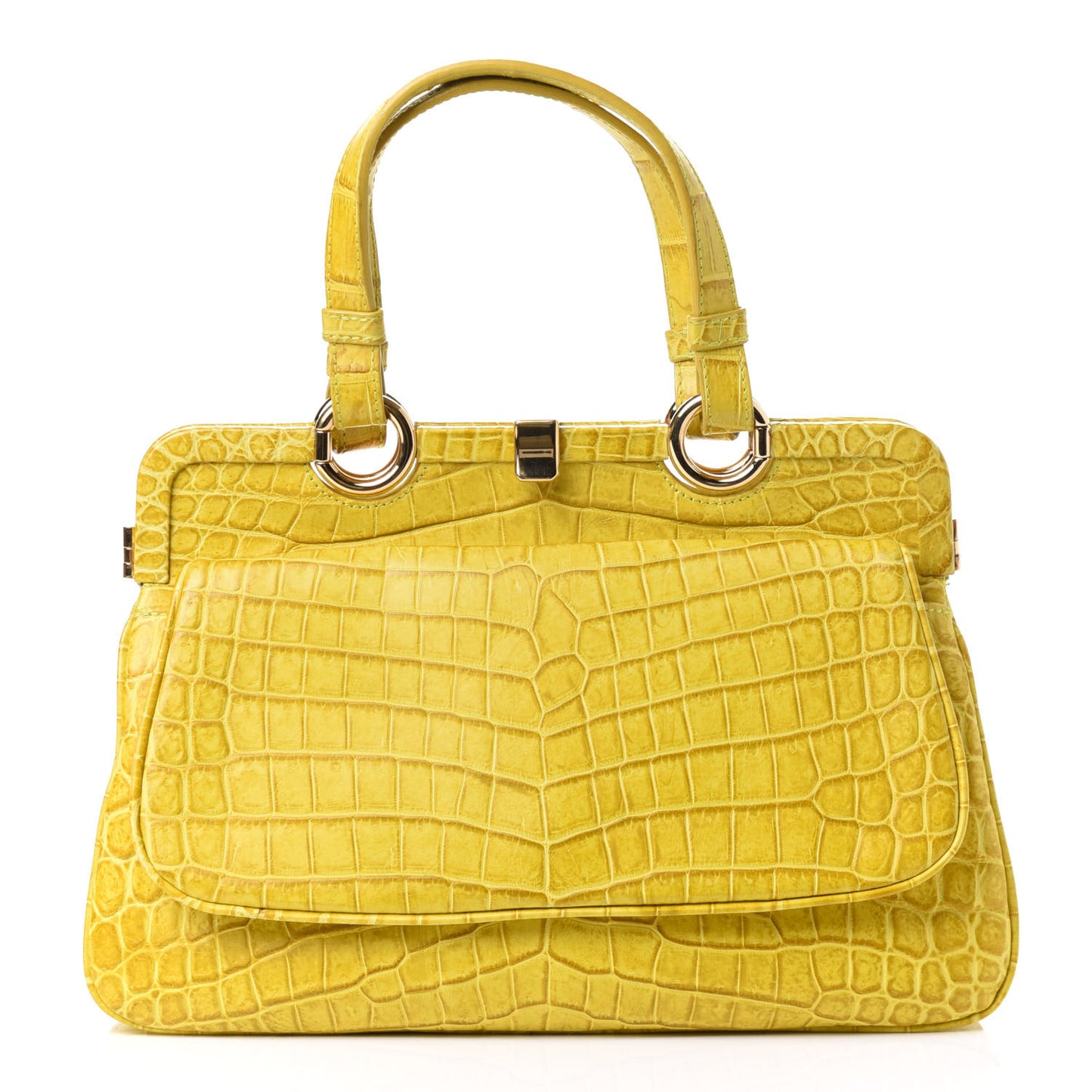 Crocodile Flap Pocket Frame Tote Yellow