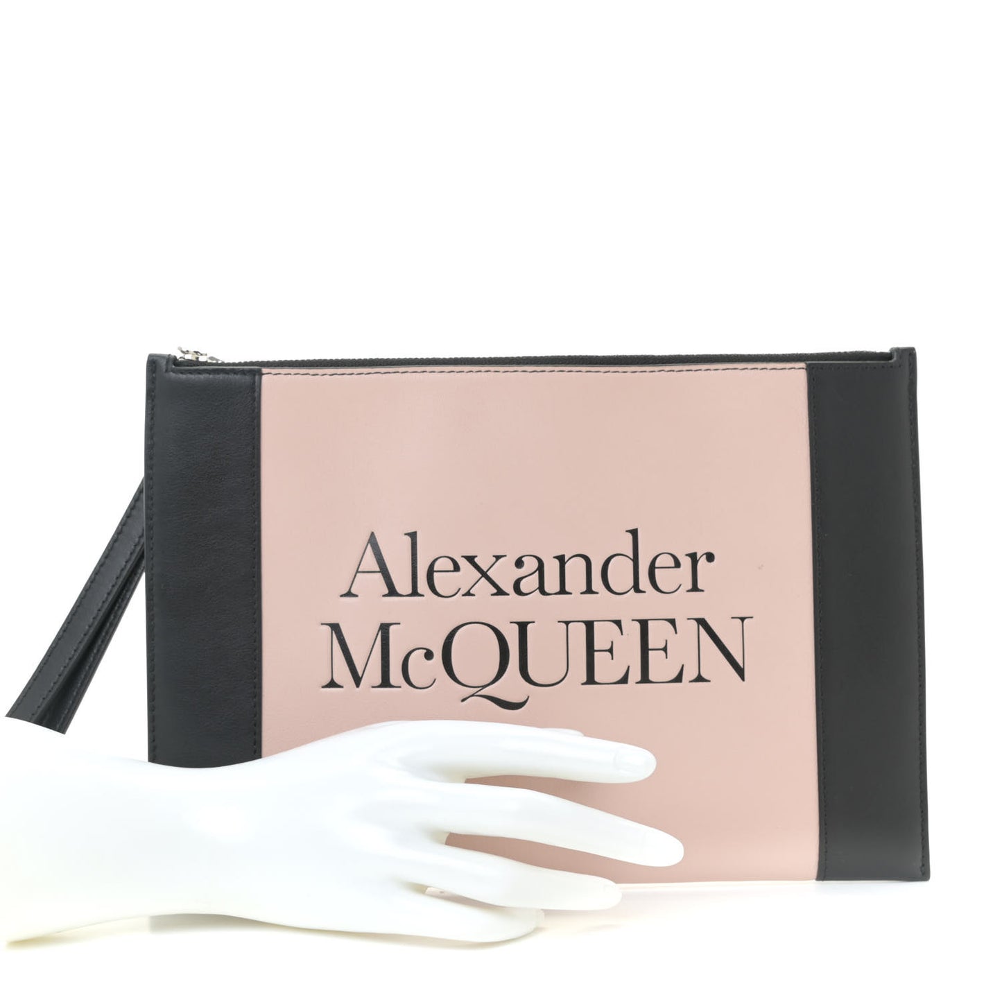 Calfskin Zipped Logo Wristlet Pink Black