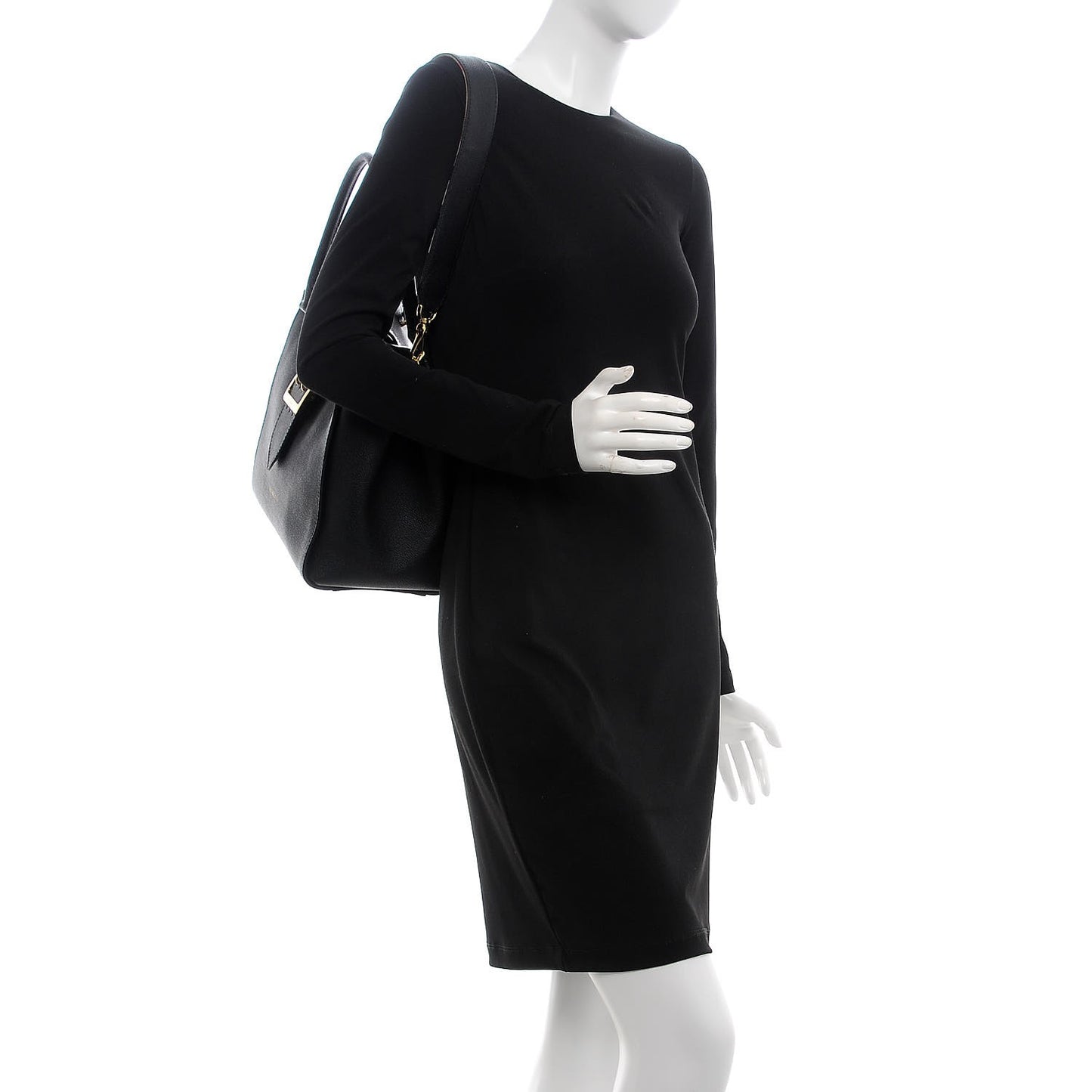 Soft Grain Calfskin Medium Buckle Tote Black