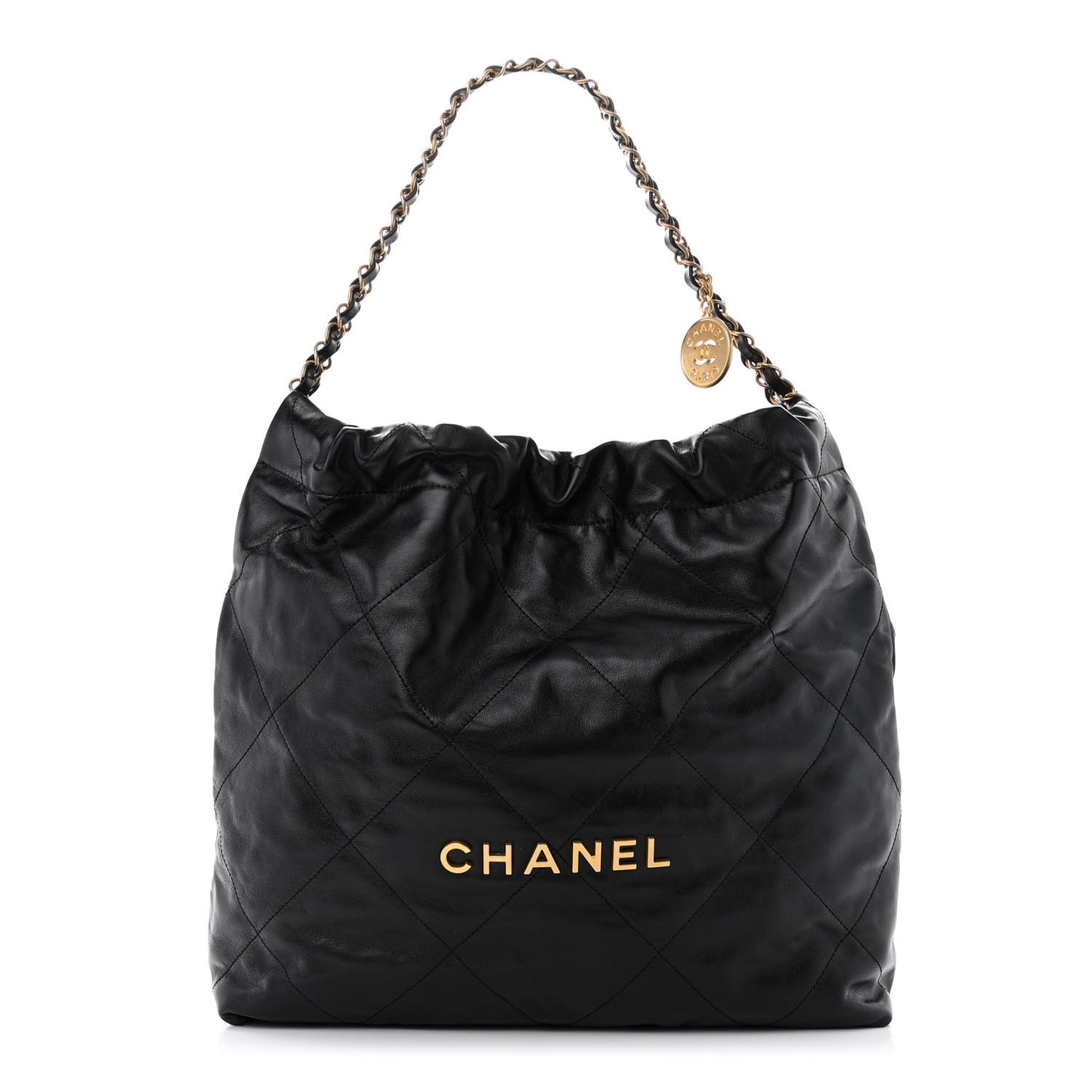 Shiny Calfskin Quilted Chanel 22 Black