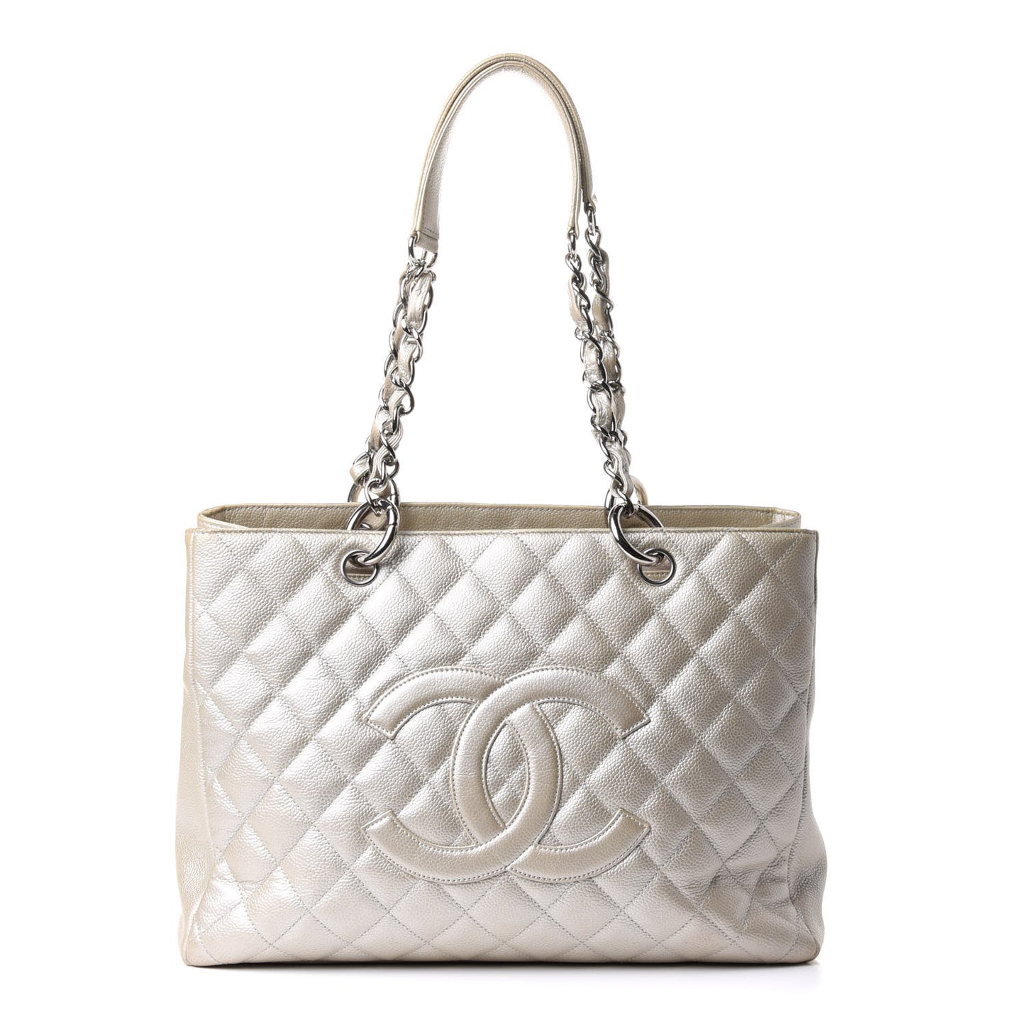 Metallic Caviar Quilted Grand Shopping Tote GST Pearl