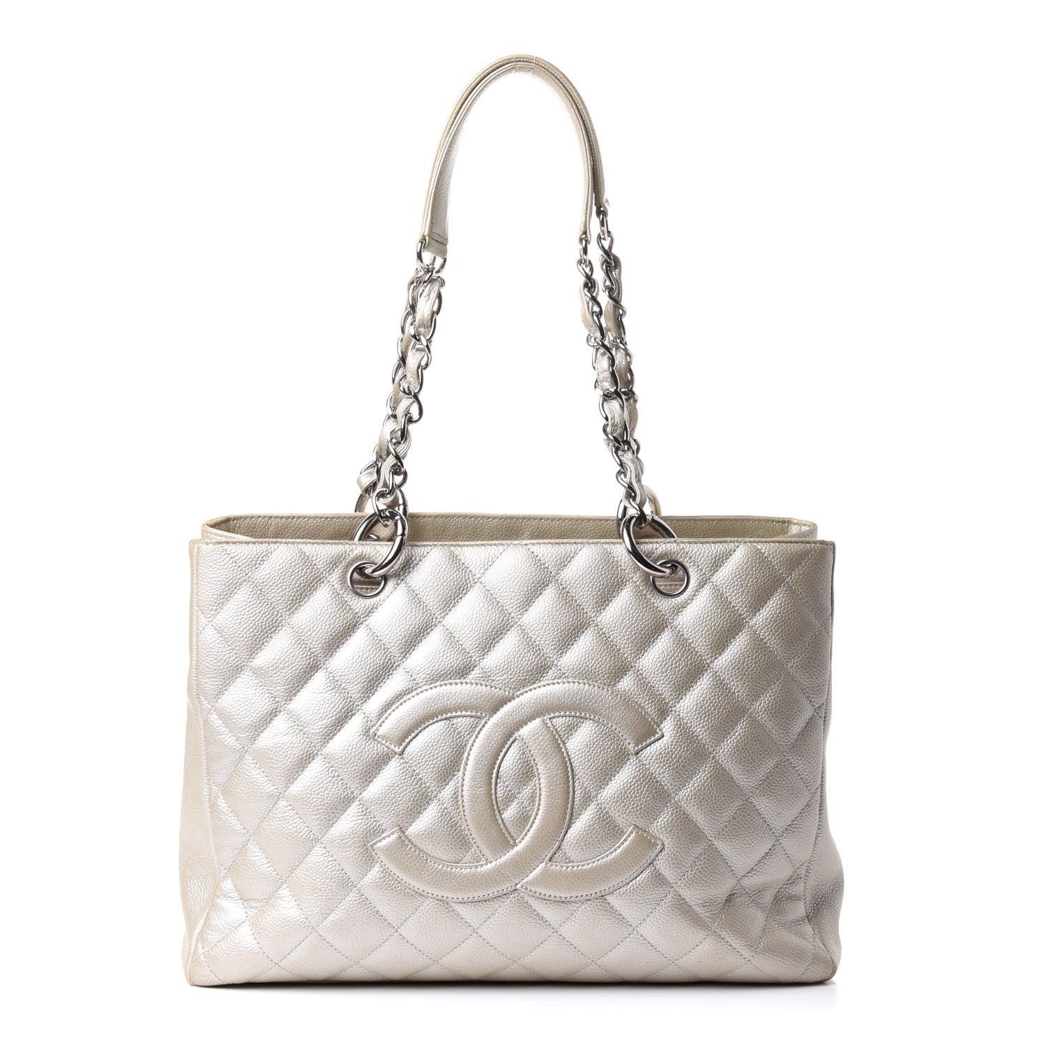 Chanel Metallic Caviar Quilted Grand Shopping Tote GST Pearl 1 of 16