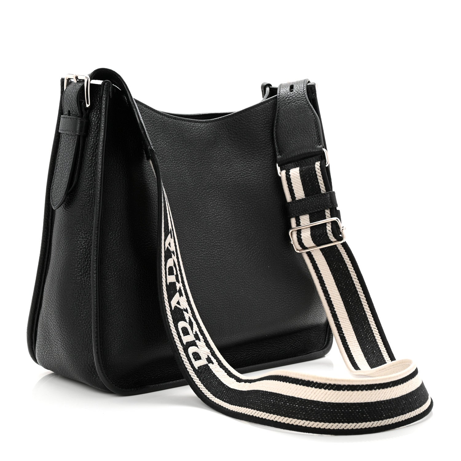 Prada Vitello Daino Soft Hobo Messenger Bag Black 3 of 11