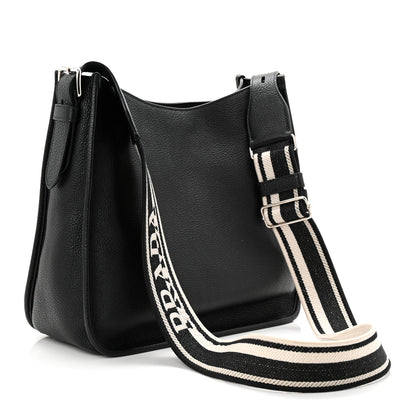 Prada Vitello Daino Soft Hobo Messenger Bag Black 3 of 11