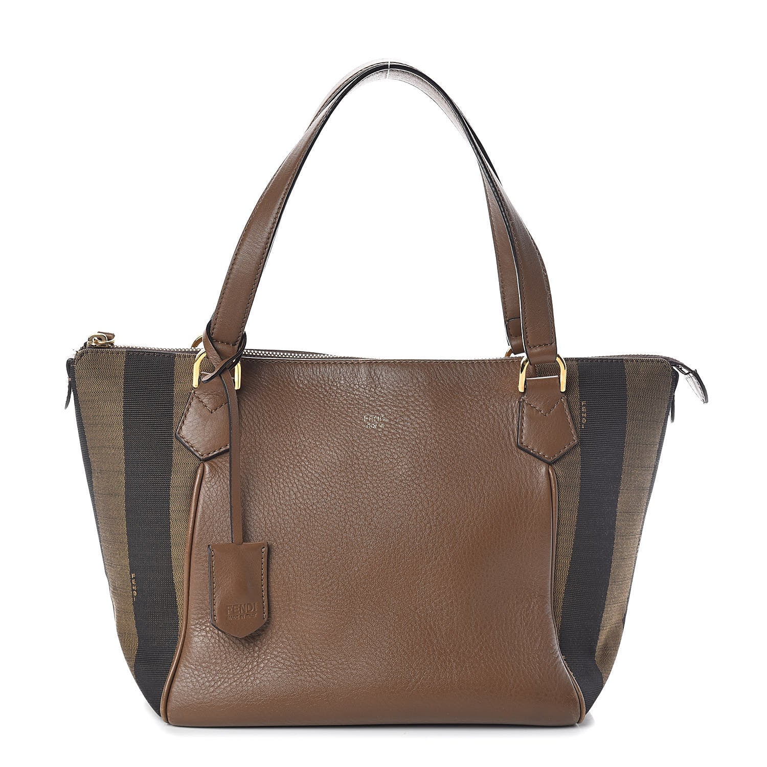Fendi Pequin Vitello Zip Tote Tobacco Foresta 1 of 9