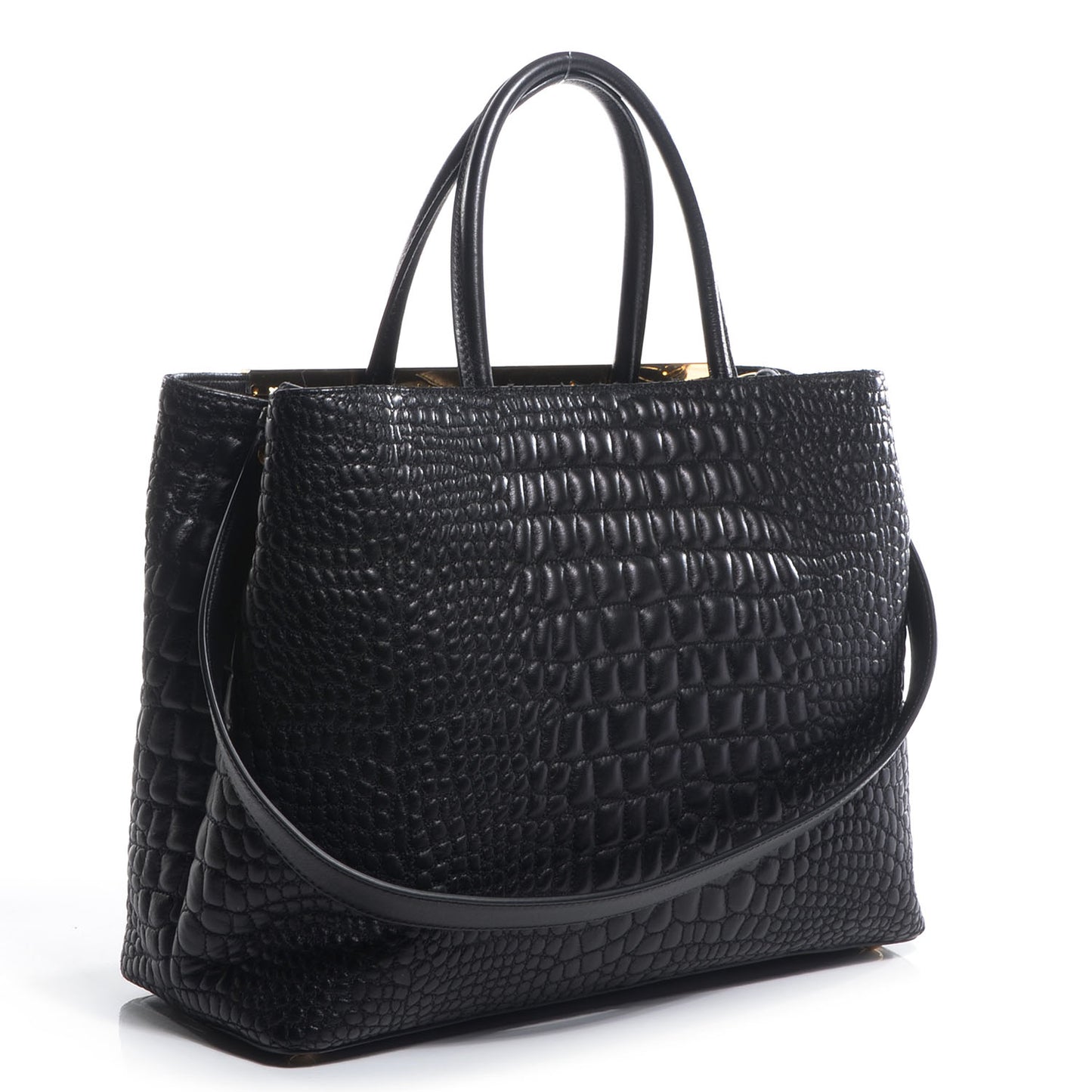 Nappa Crocodile Trapuntata Medium 2Jours Tote Black
