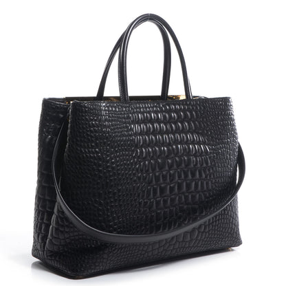 Fendi Nappa Crocodile Trapuntata Medium 2Jours Tote Black 3 of 9