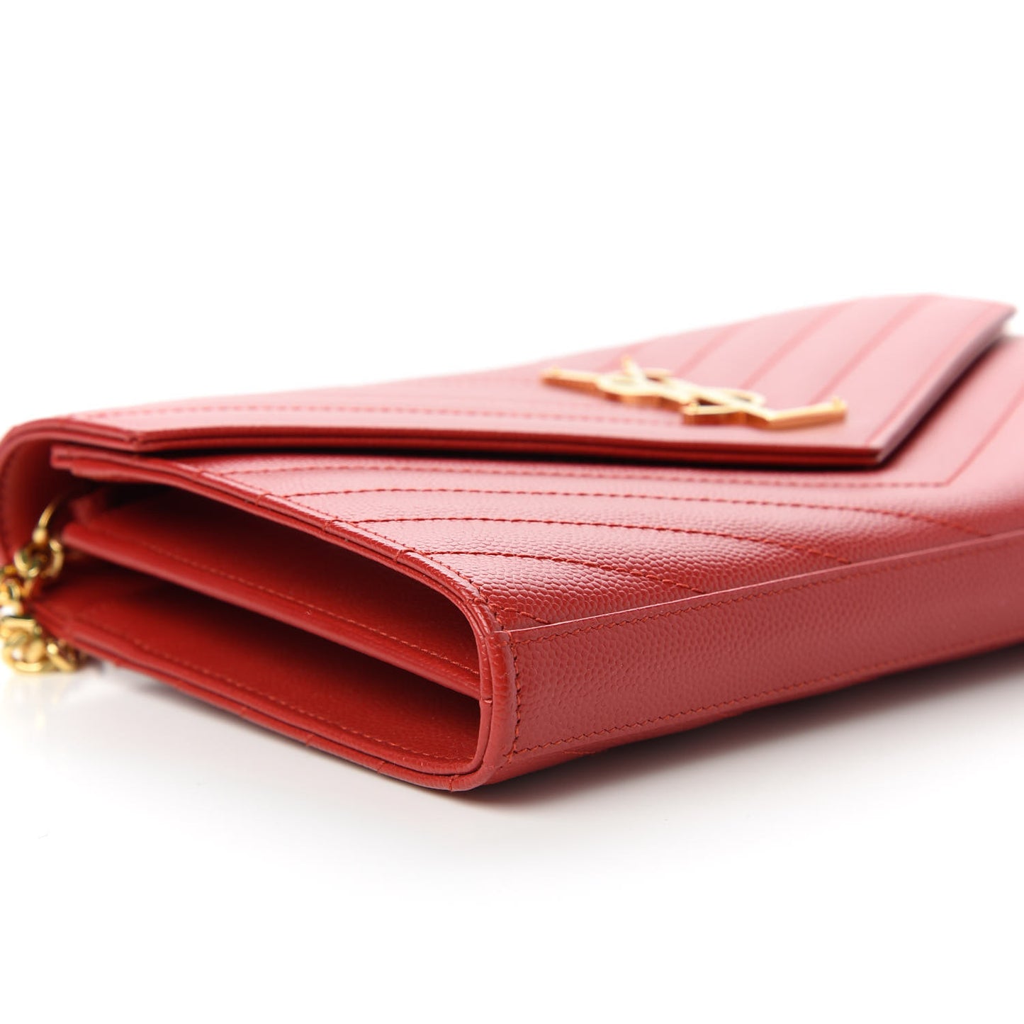 Grain De Poudre Matelasse Chevron Monogram Chain Wallet Red