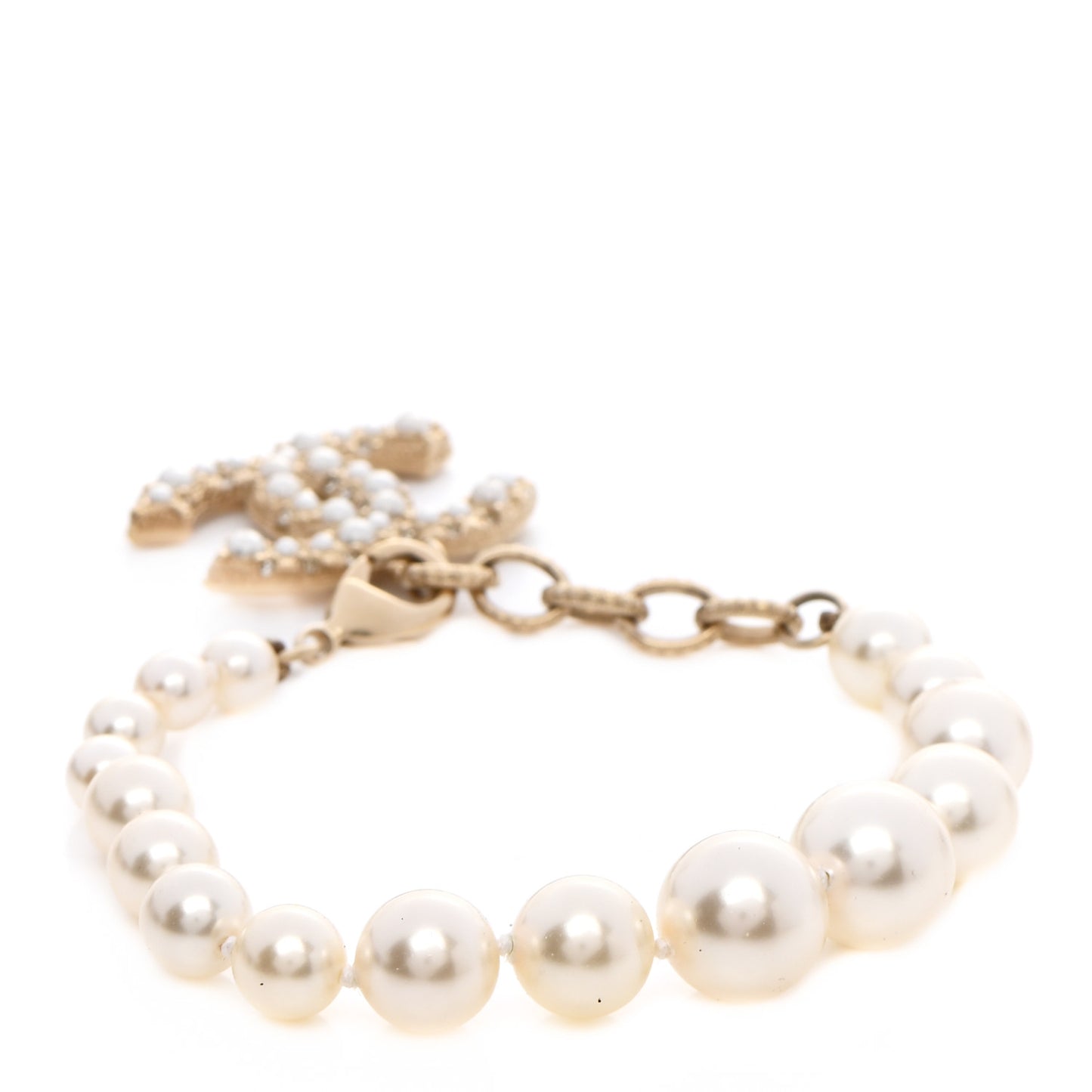 Graduated Pearl Crystal CC Bracelet Gold