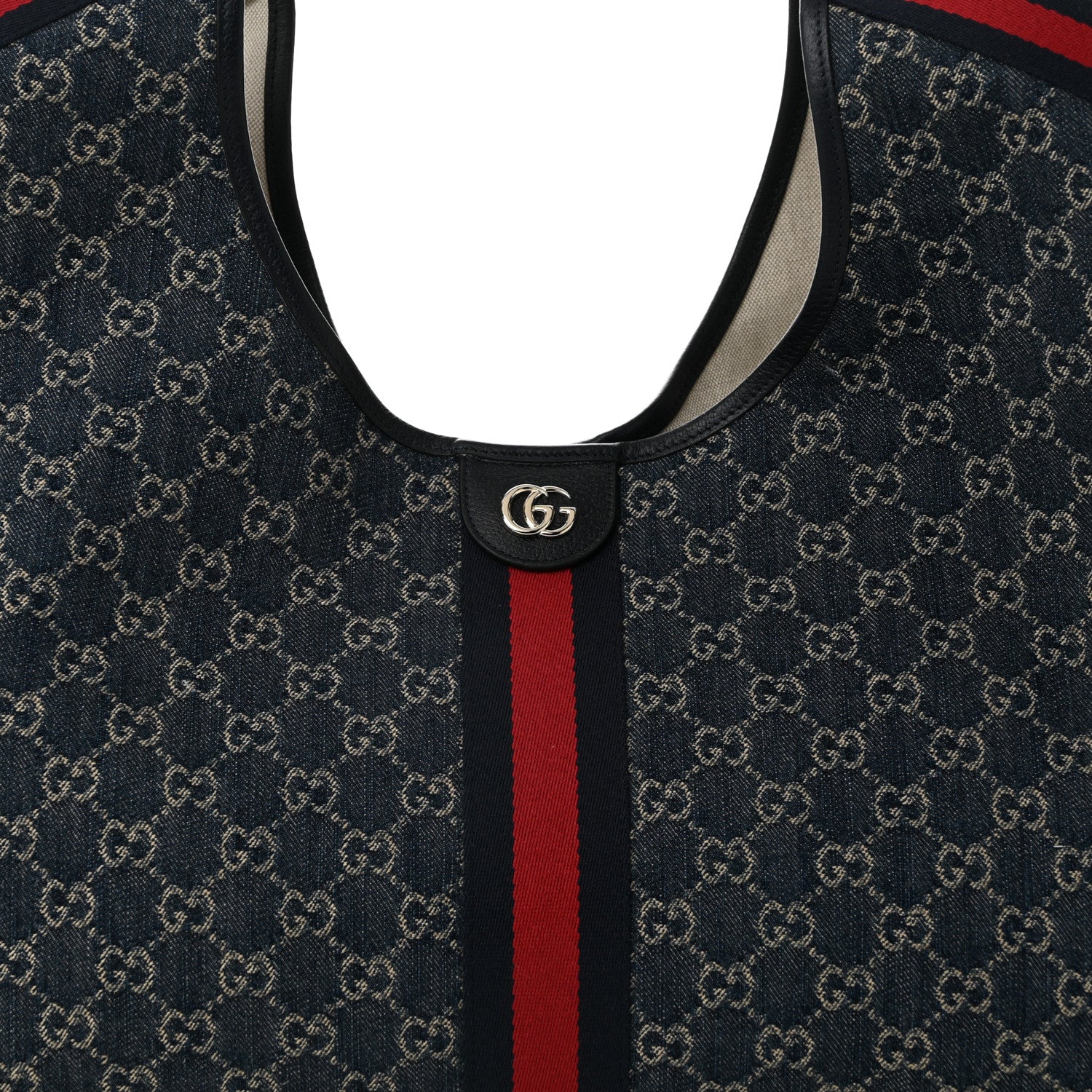 Gucci Denim GG Monogram Web Large Giglio Tote Blue 8 of 10