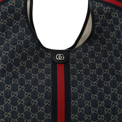 Gucci Denim GG Monogram Web Large Giglio Tote Blue 8 of 10