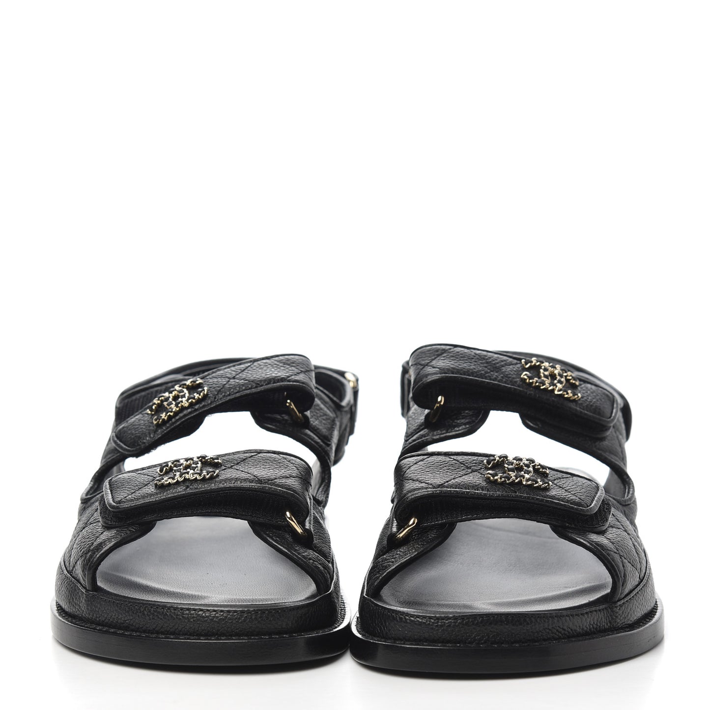 Grained Calfskin Velcro Dad Sandals 35 Black