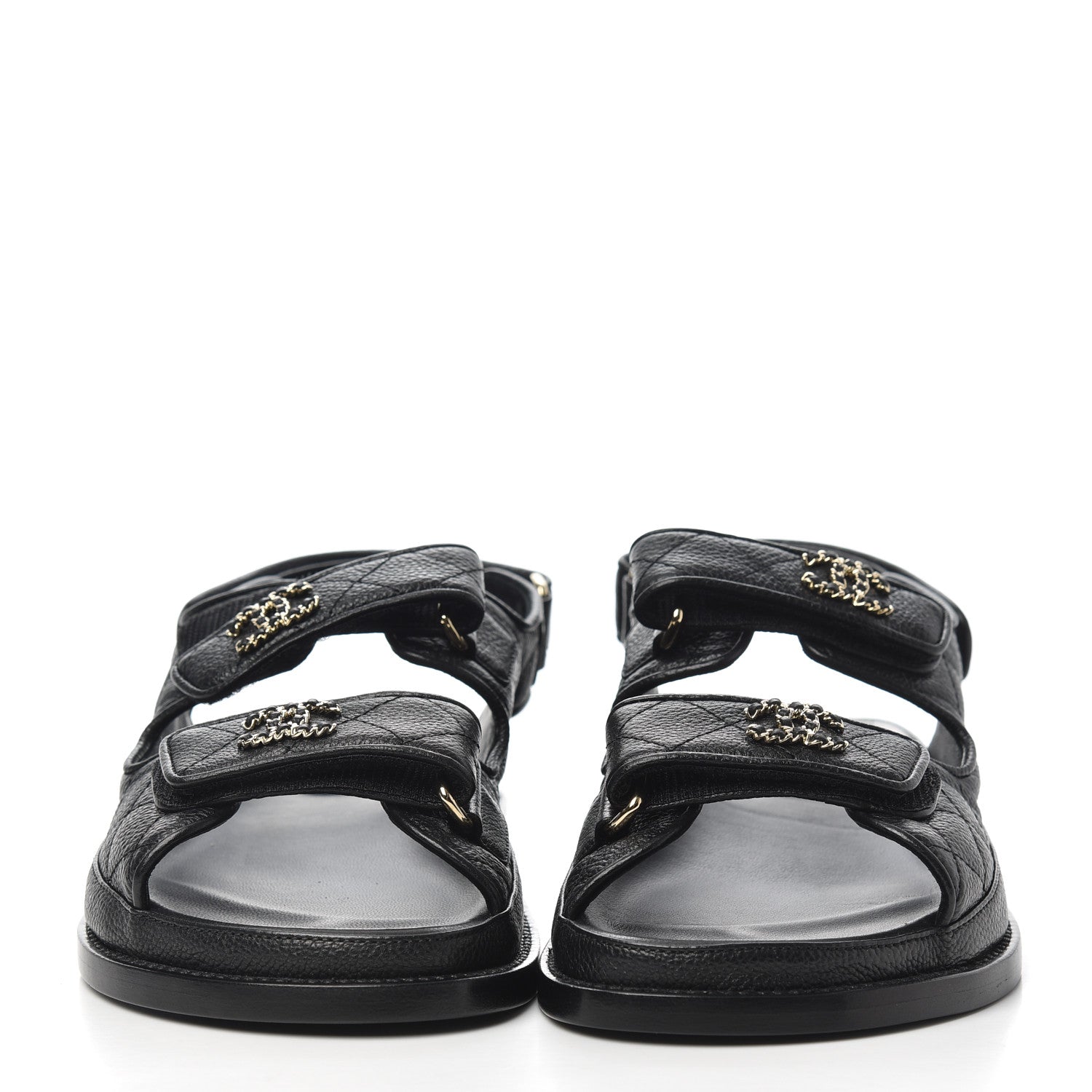 Chanel Grained Calfskin Velcro Dad Sandals 35 Black 2 of 11