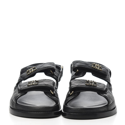 Chanel Grained Calfskin Velcro Dad Sandals 35 Black 2 of 11