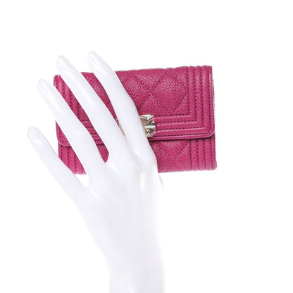 Chanel Caviar Quilted Boy Card Holder Wallet Fuchsia 2 of 9