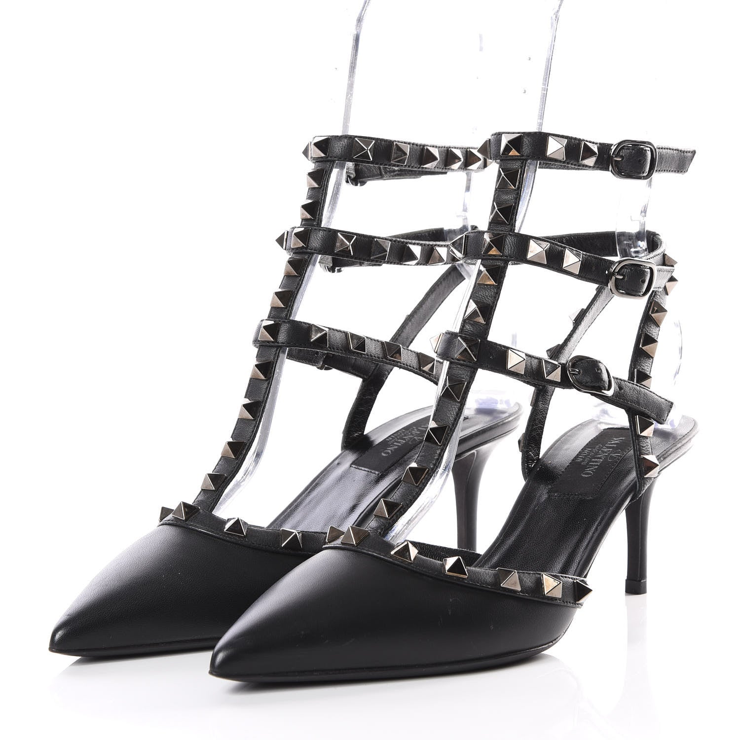 Valentino Garavani Nappa Rockstud Ankle Strap Low Heel Pumps 37 Black 2 of 7