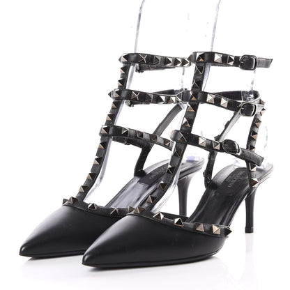 Valentino Garavani Nappa Rockstud Ankle Strap Low Heel Pumps 37 Black 2 of 7