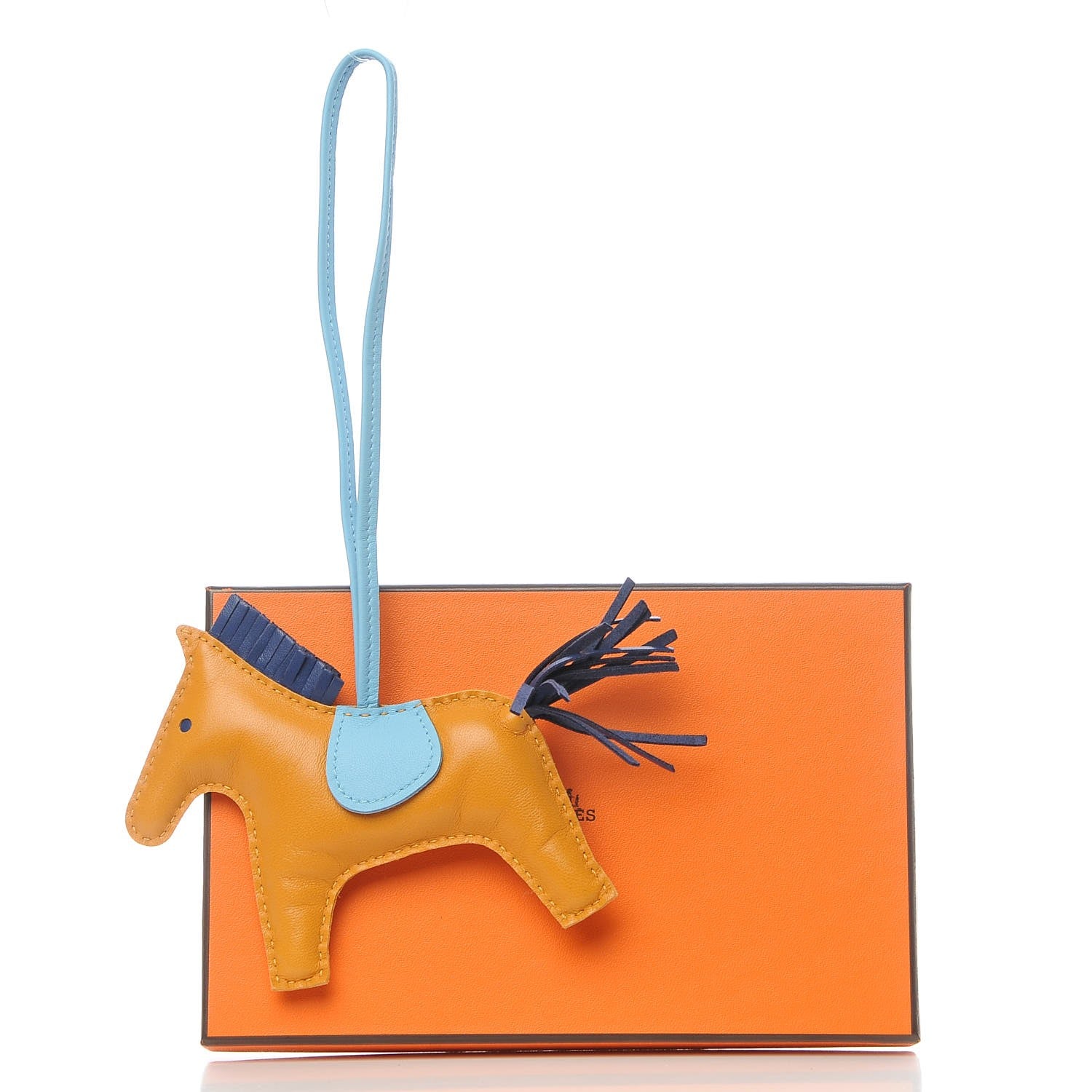 Hermes Milo Lambskin Grigri Rodeo Horse Bag Charm MM Naturel Bouton D'Or Celeste Bleu Saphir 4 of 4