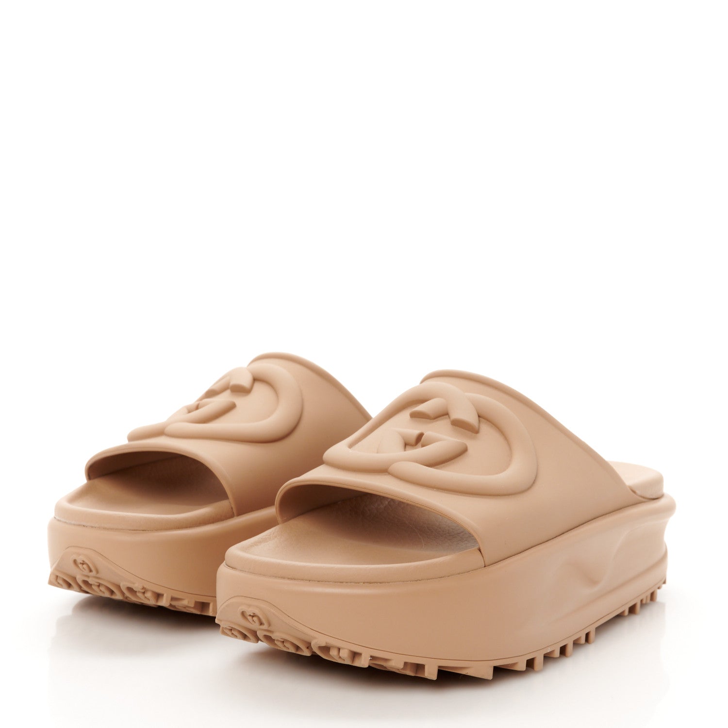 Gucci Soft Rubber Womens Interlocking G Platform 42mm Slide Sandals 37 Vintage Camel 37 Vintage Camel 4 of 10