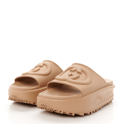 Gucci Soft Rubber Womens Interlocking G Platform 42mm Slide Sandals 37 Vintage Camel 37 Vintage Camel 4 of 10