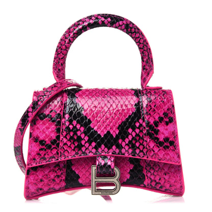 Balenciaga Shiny Calfskin Python Effect Hourglass Top Handle Bag Mini Fuchsia Black 1 of 13
