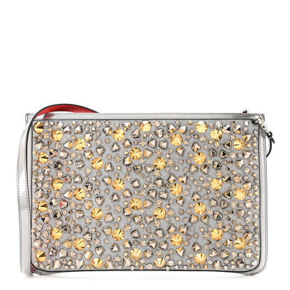 Christian Louboutin Patent Calfskin Glitter Studded Loubiclutch Crossbody Clutch Silver 1 of 11