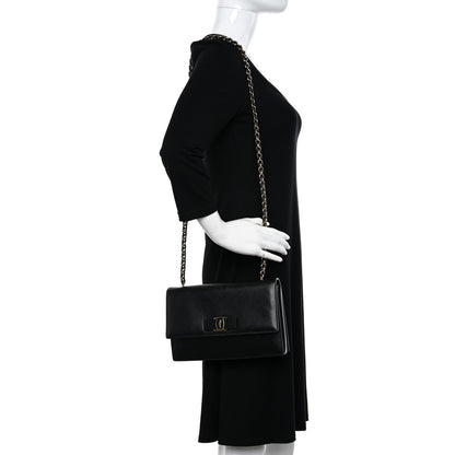 Salvatore Ferragamo Printed Calfskin Vara Bow Chain Flap Crossbody Black 2 of 9