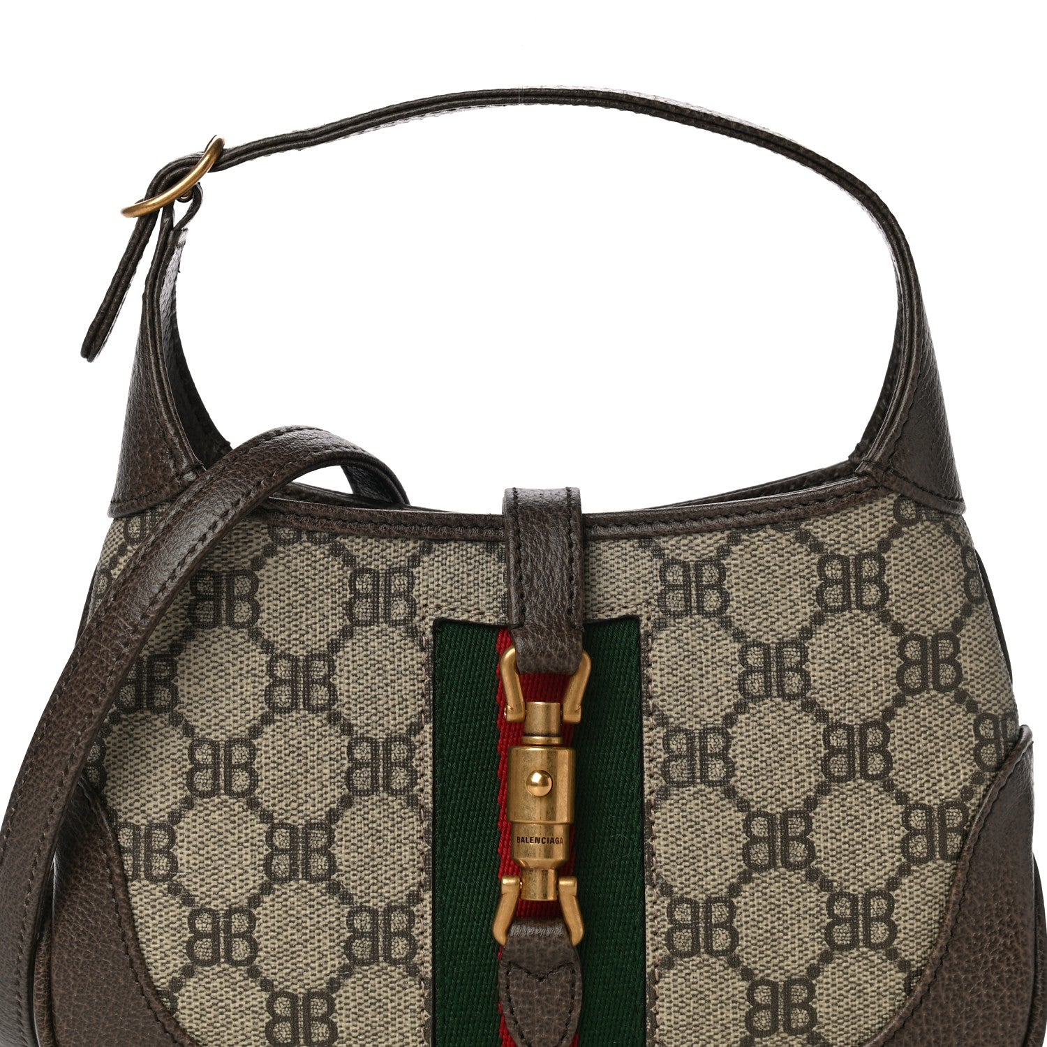 Gucci X BALENCIAGA BB Supreme Monogram Calfskin Web Mini Jackie 1961 Hobo Beige Ebony 7 of 11