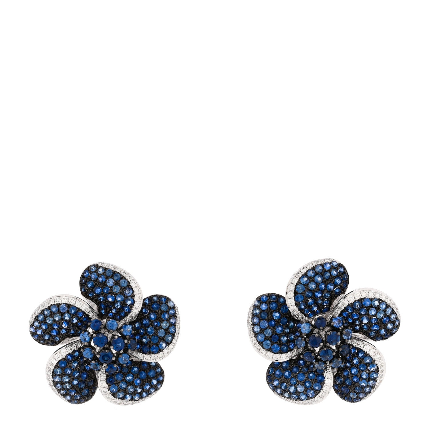Parker & West by FASHIONPHILE 18K White Gold Diamond Blue Sapphire Flower Earrings 1 of 6