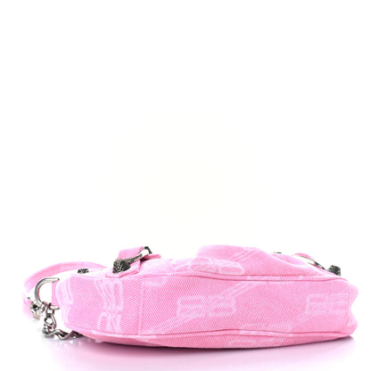 Balenciaga Washed Denim BB Monogram Le Cagole Mini Purse With Chain Pink 4 of 8
