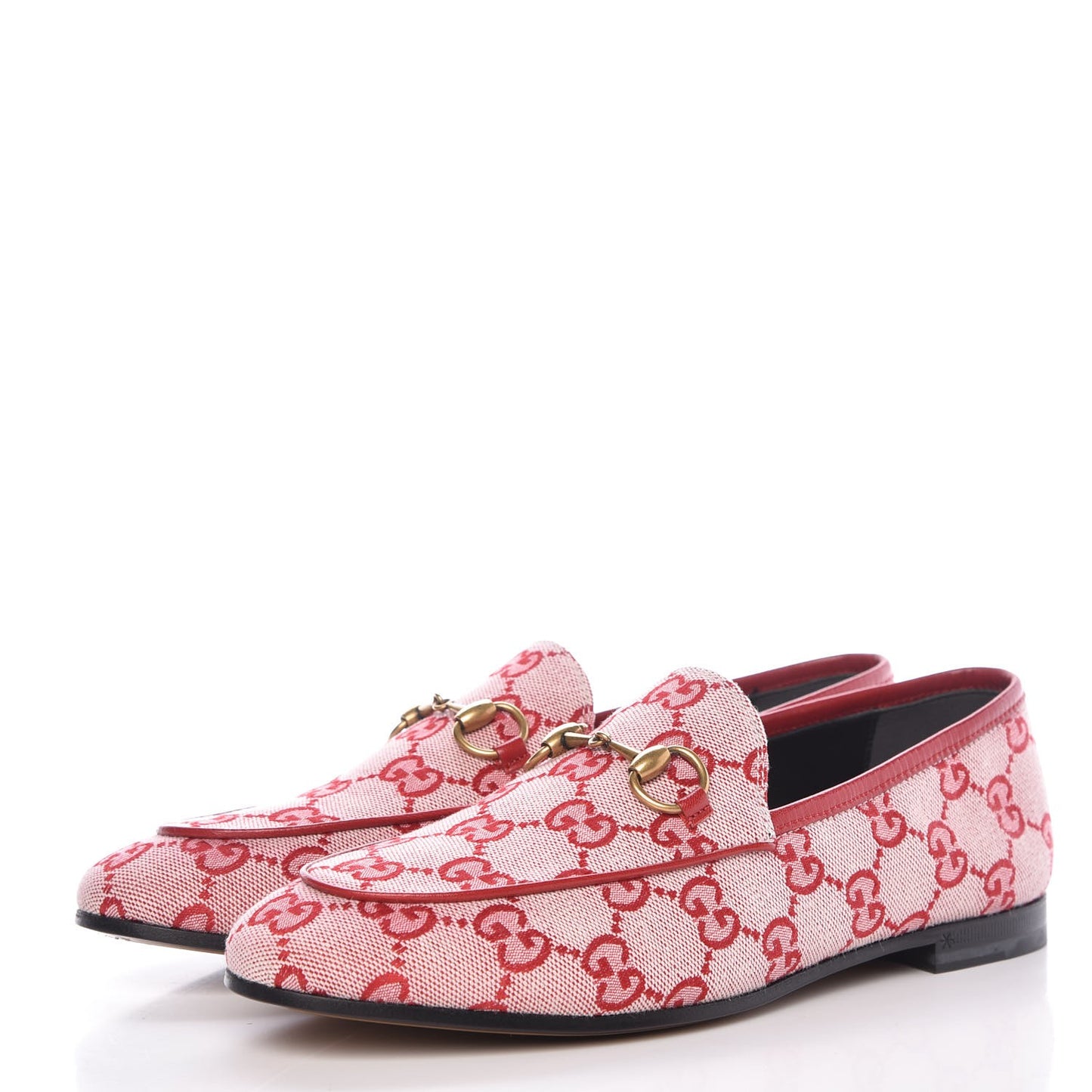 Canvas GG Monogram Horsebit Womens Jordaan Loafers 36.5 Gardenia Hibiscus Red