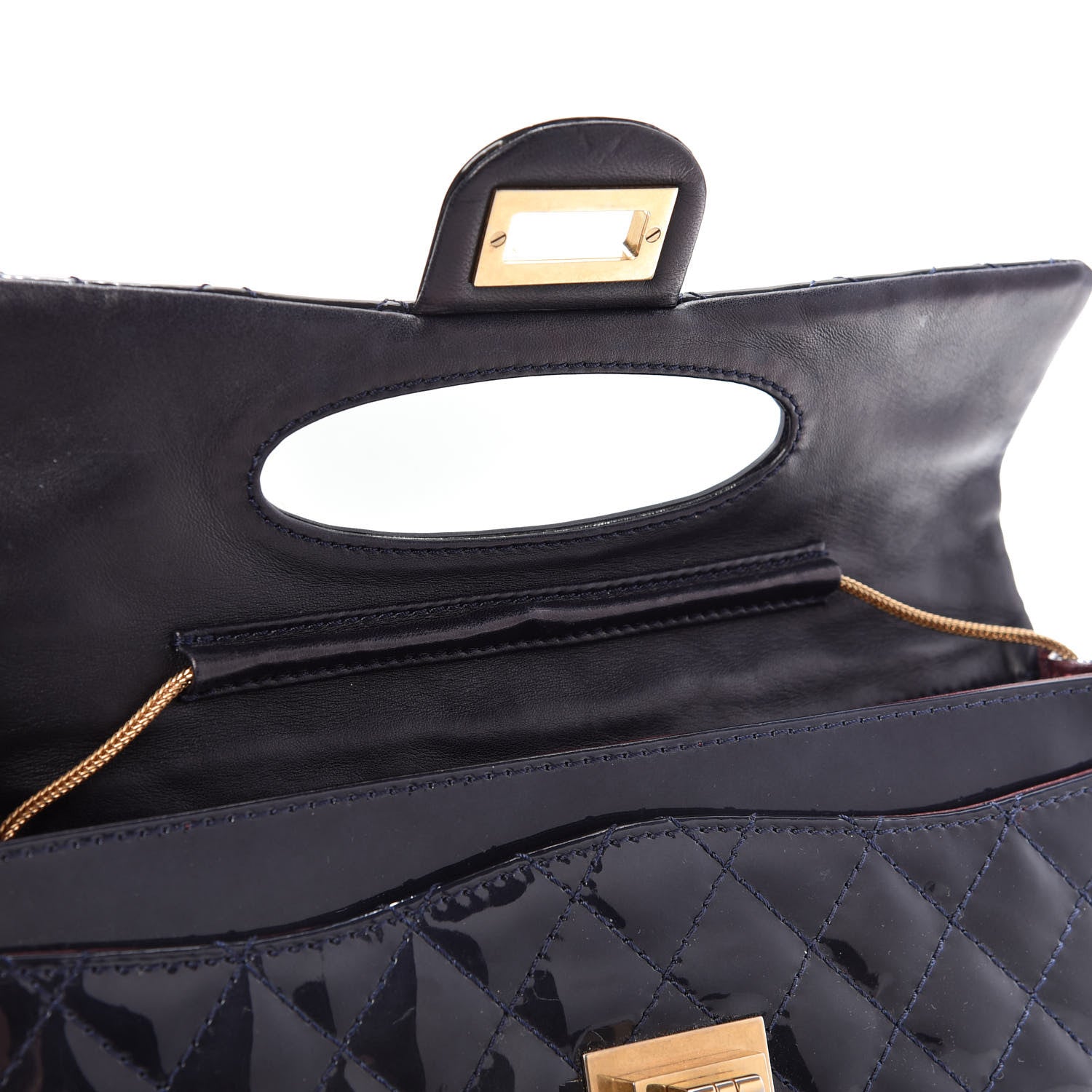 Chanel Patent Quilted 2.55 Reissue East West Clutch Navy Blue 10 of 10