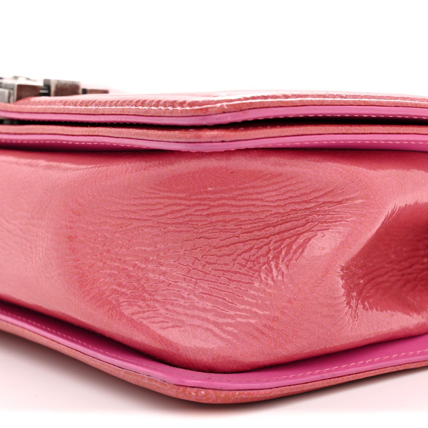 Chanel Distressed Patent Quilted Medium Boy Flap Pink 10 of 13