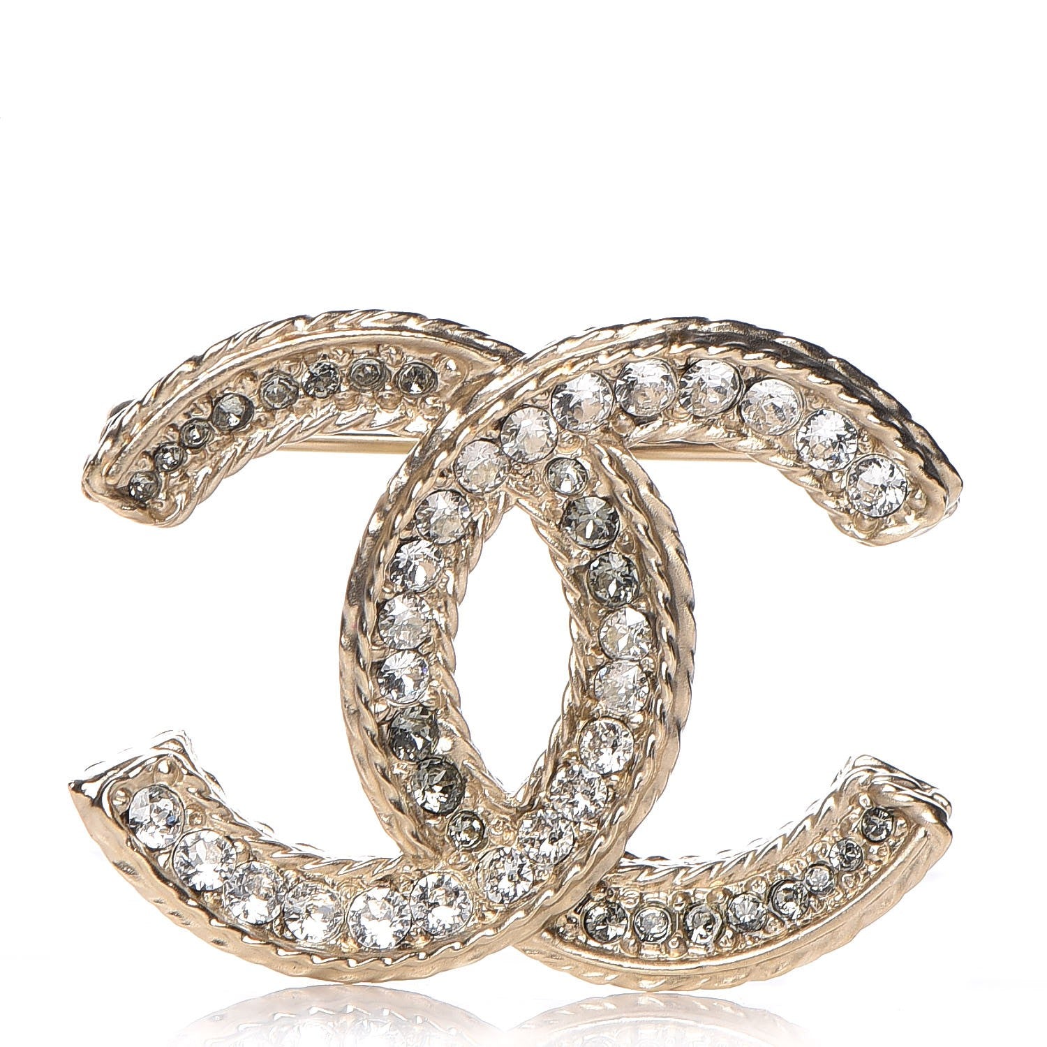 Chanel Crystal CC Brooch Pin Gold 1 of 5