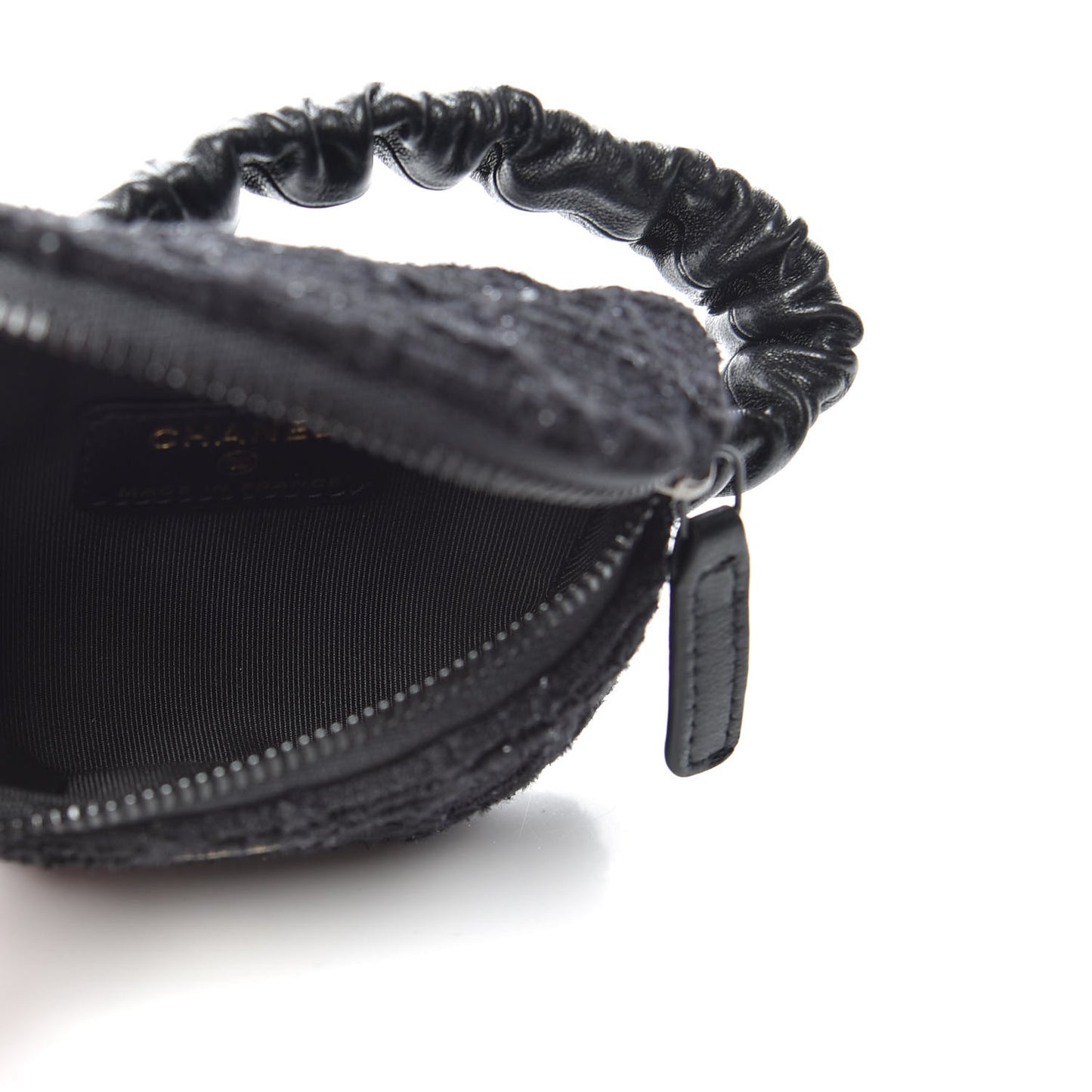 Tweed Lambskin Quilted Arm Coin Purse Black