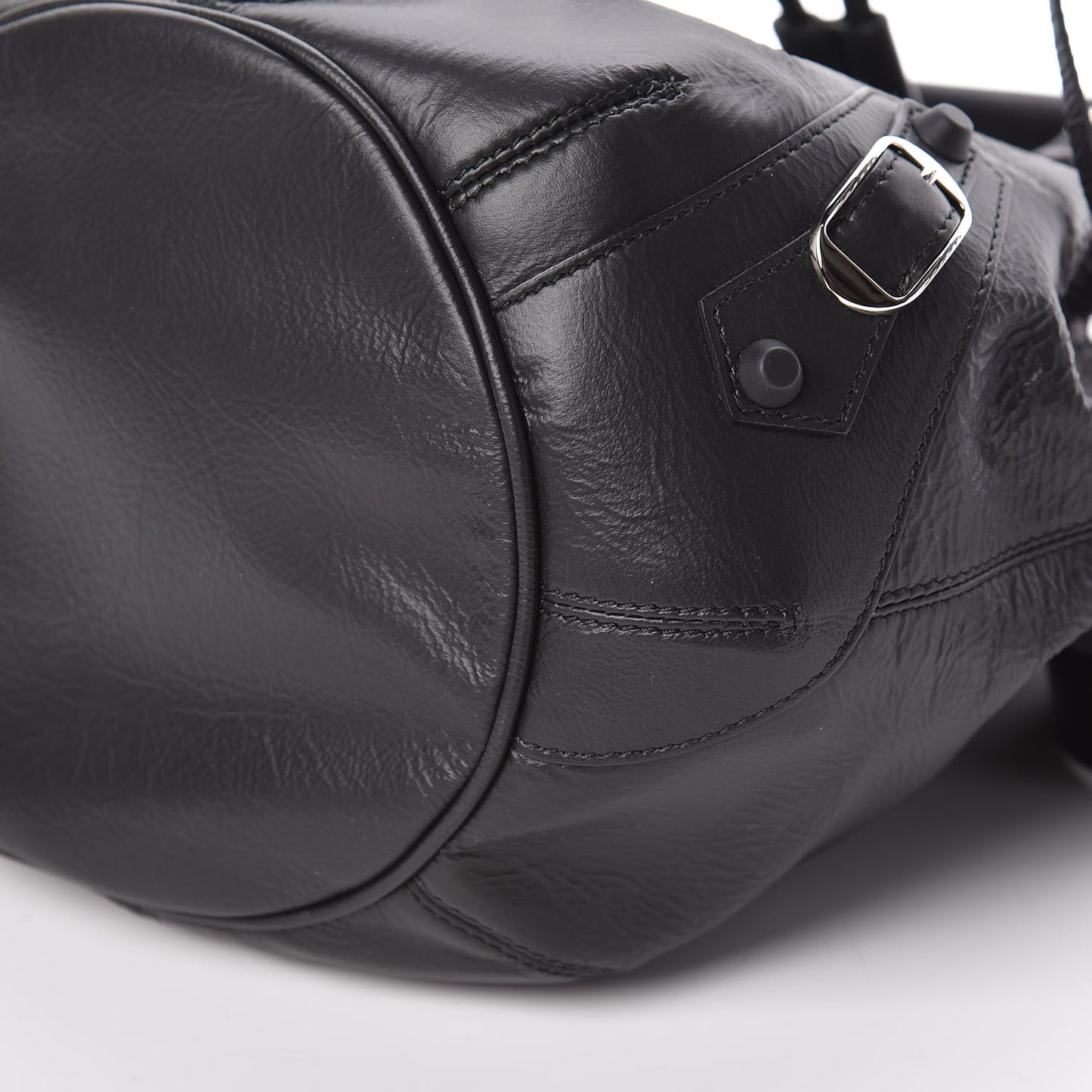 Matte Goatskin Rubber Covered Classic Hardware Mini Pompon Black