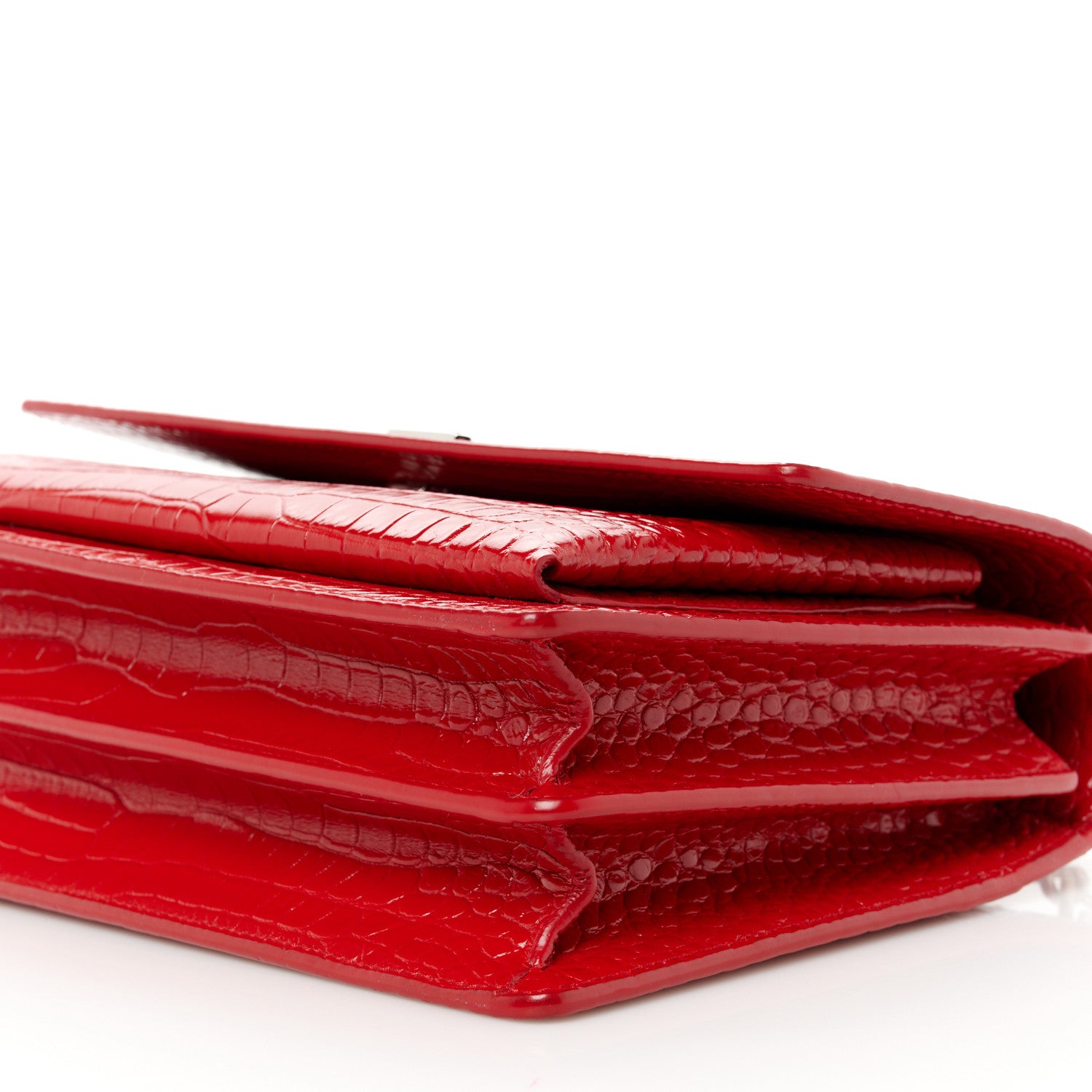 Saint Laurent Calfskin Crocodile Embossed Medium Monogram Sunset Rouge Eros 11 of 11