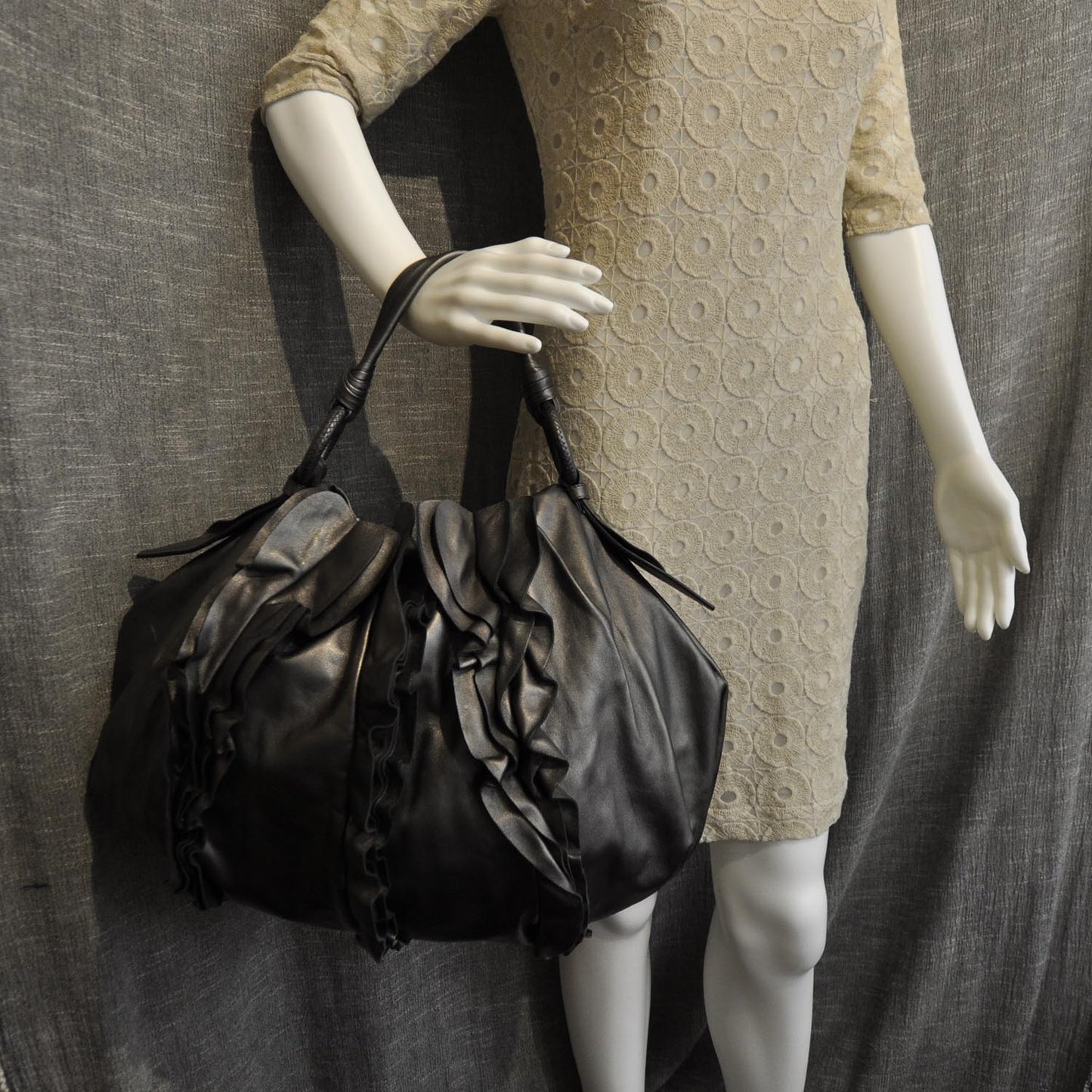 Nappa Ruffle Hobo Silver