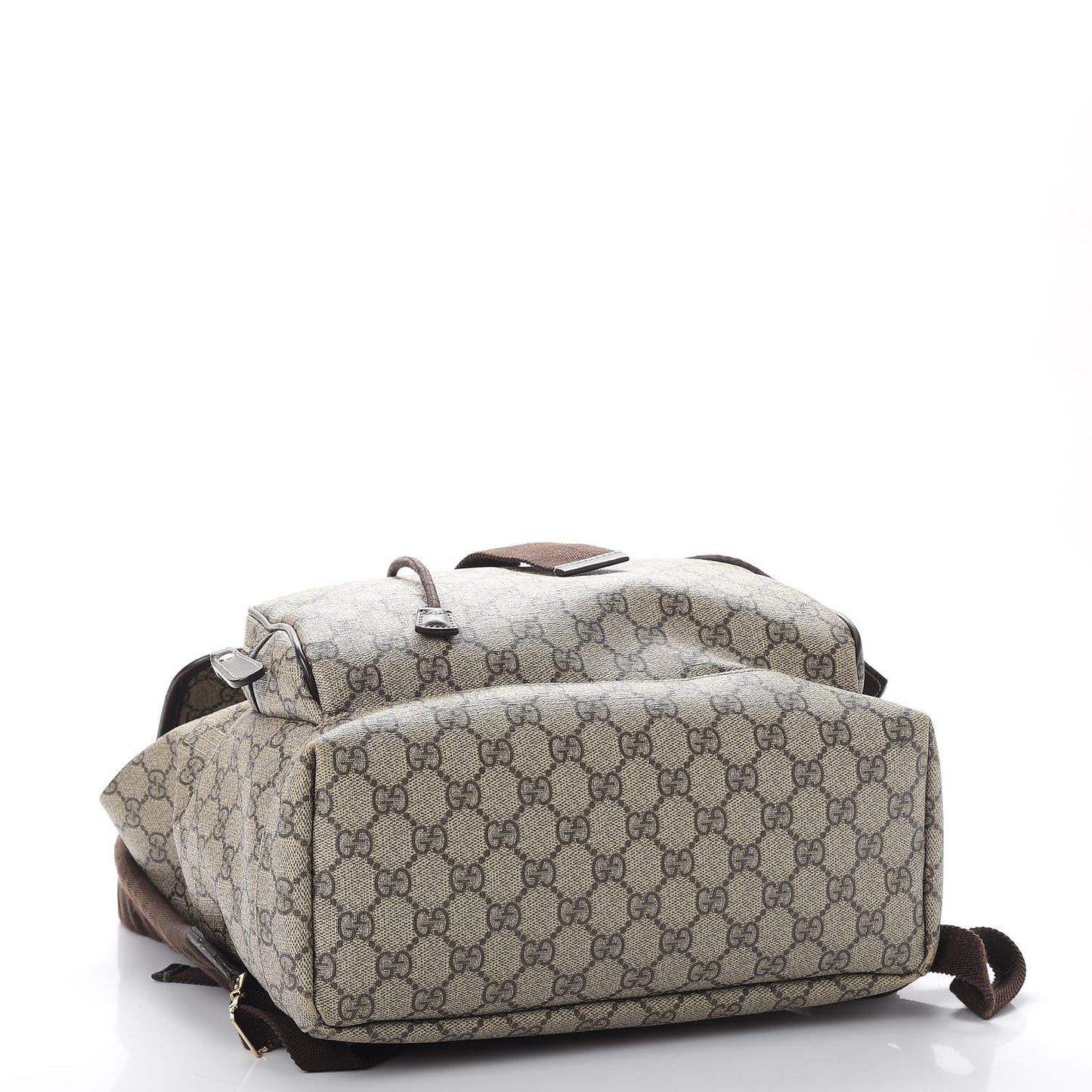 GG Supreme Monogram Medium Single Buckle Rucksack Backpack Beige Ebony Brown