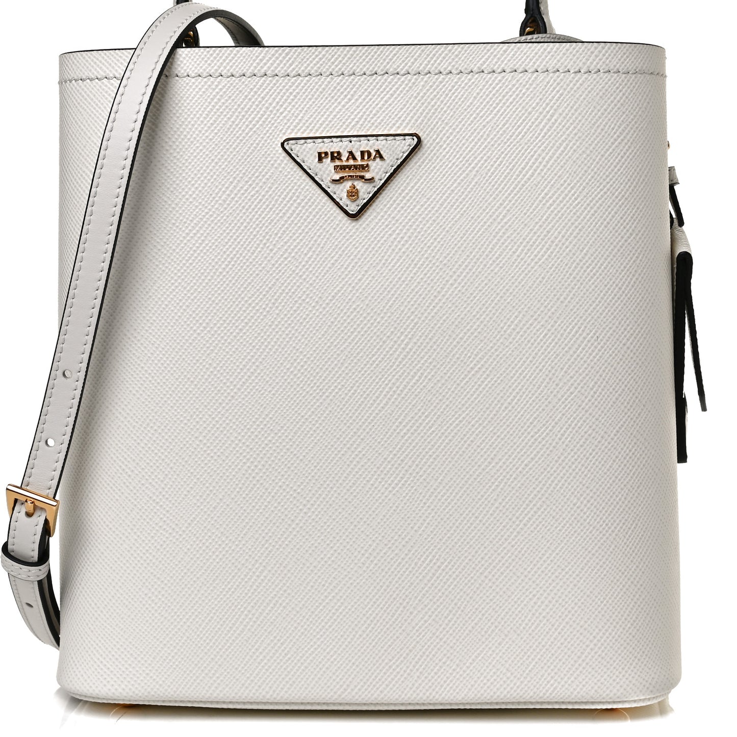 Saffiano Cuir Medium Panier Bucket Bag Bianco Black