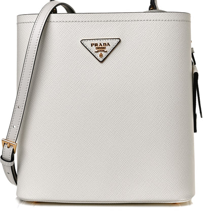 Prada Saffiano Cuir Medium Panier Bucket Bag Bianco Black 7 of 9