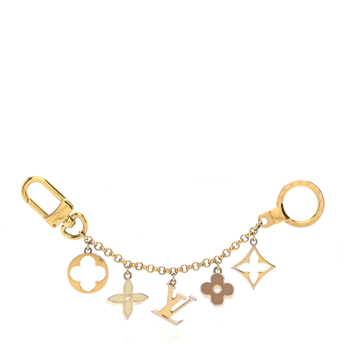 Brass Enamel Fleur De Monogram Bag Charm Chain Gold