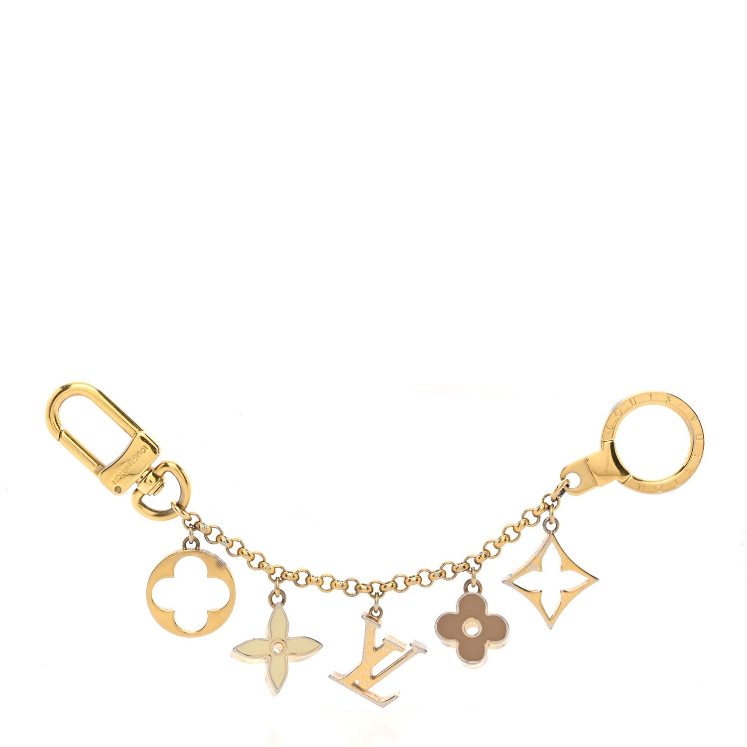 Louis Vuitton Brass Enamel Fleur De Monogram Bag Charm Chain Gold 1 of 5