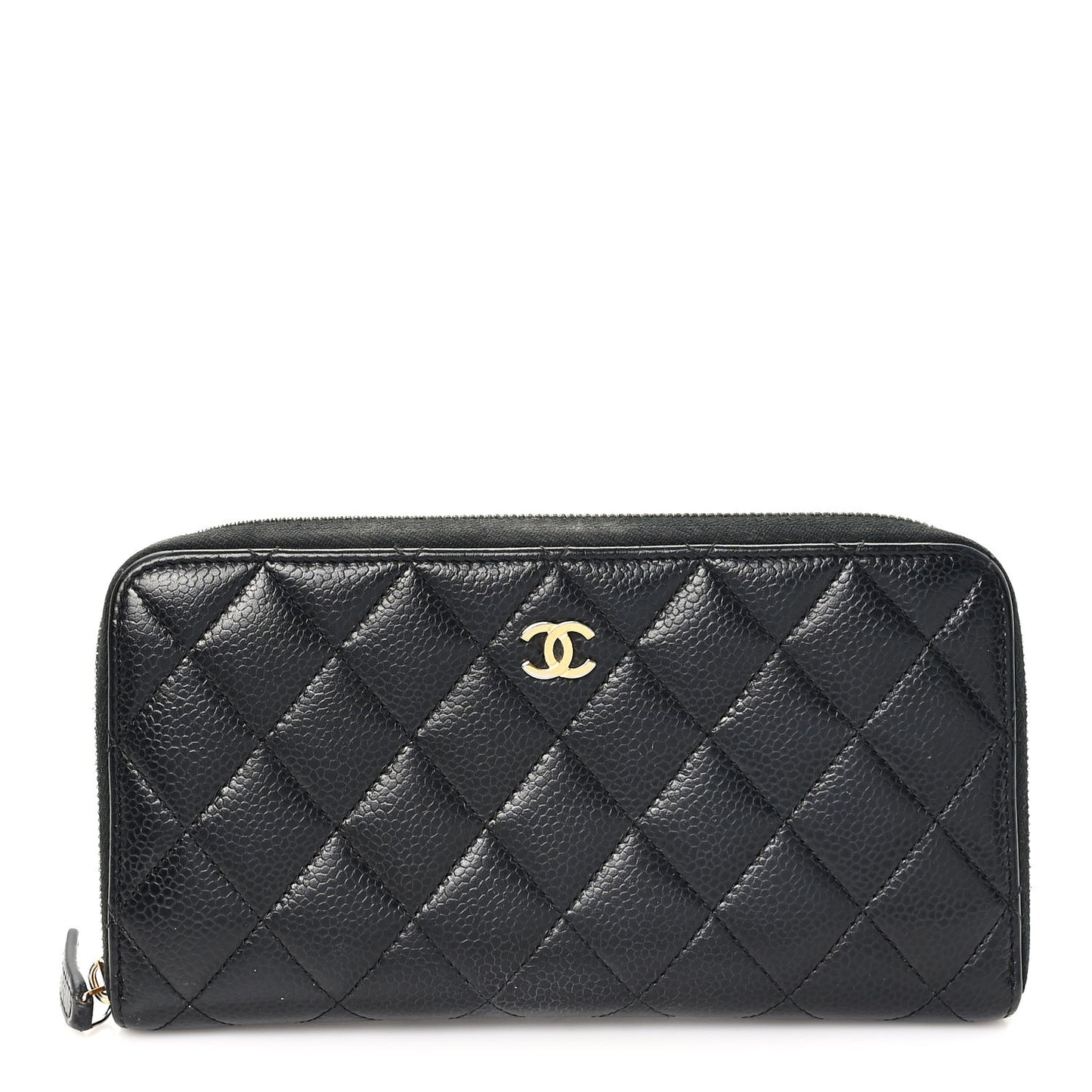 Caviar Quilted Large Gusset Zip Around Wallet Black