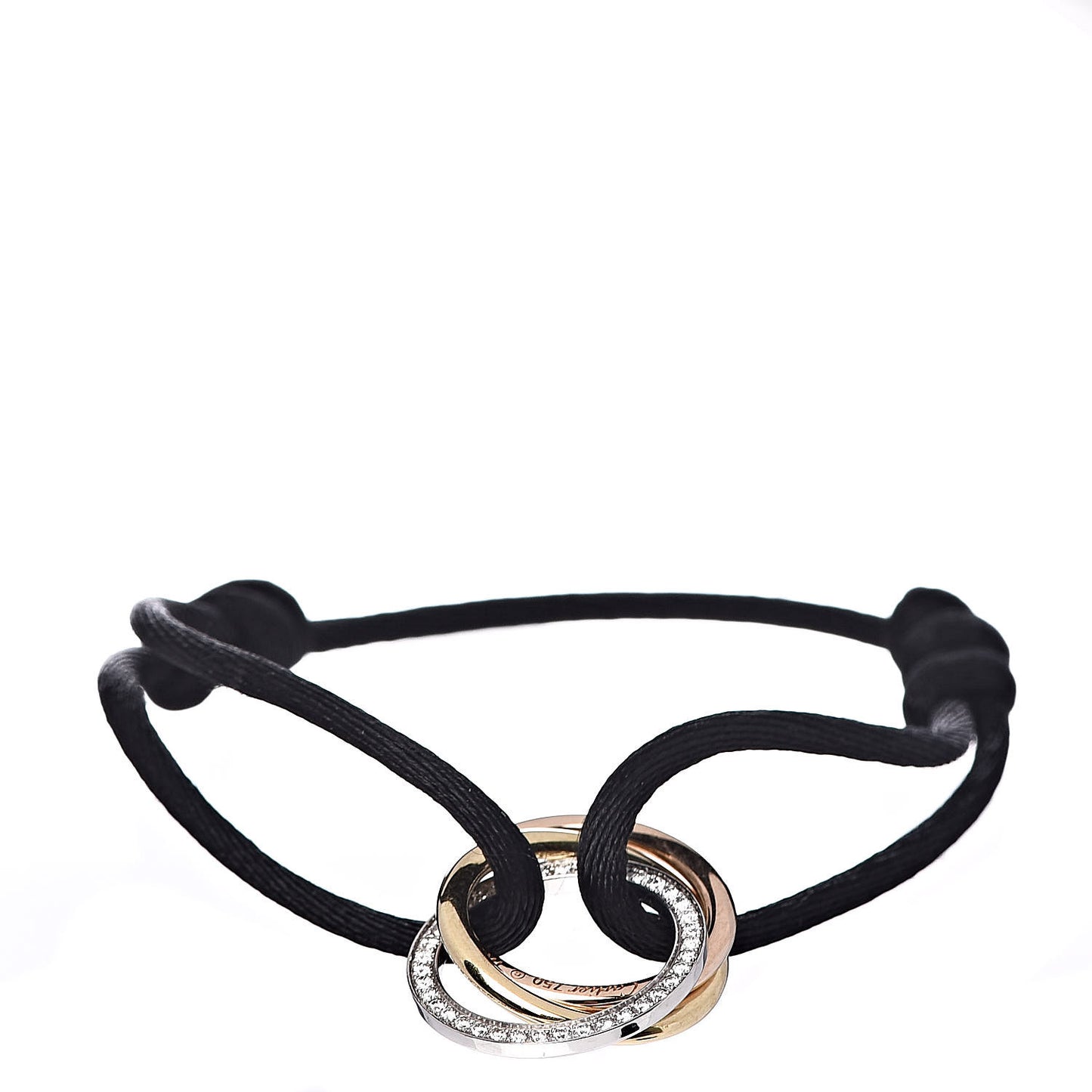 18K White Yellow Pink Gold Diamond Trinity Cord Bracelet Black