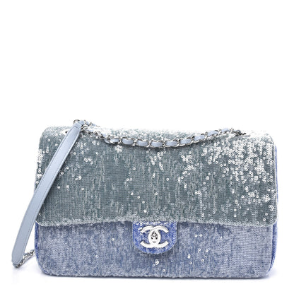 Chanel Sequin Large Waterfall Flap Light Blue 1 of 10