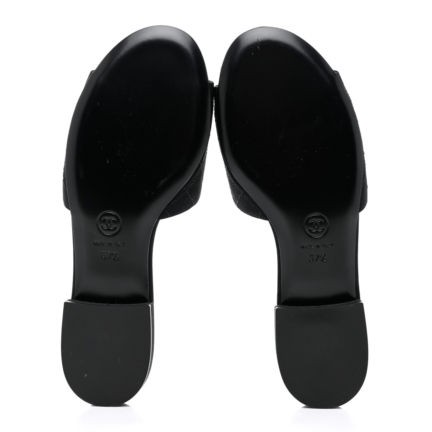 Chanel Grosgrain Quilted Camellia CC Slides 37.5 Black White 5 of 10