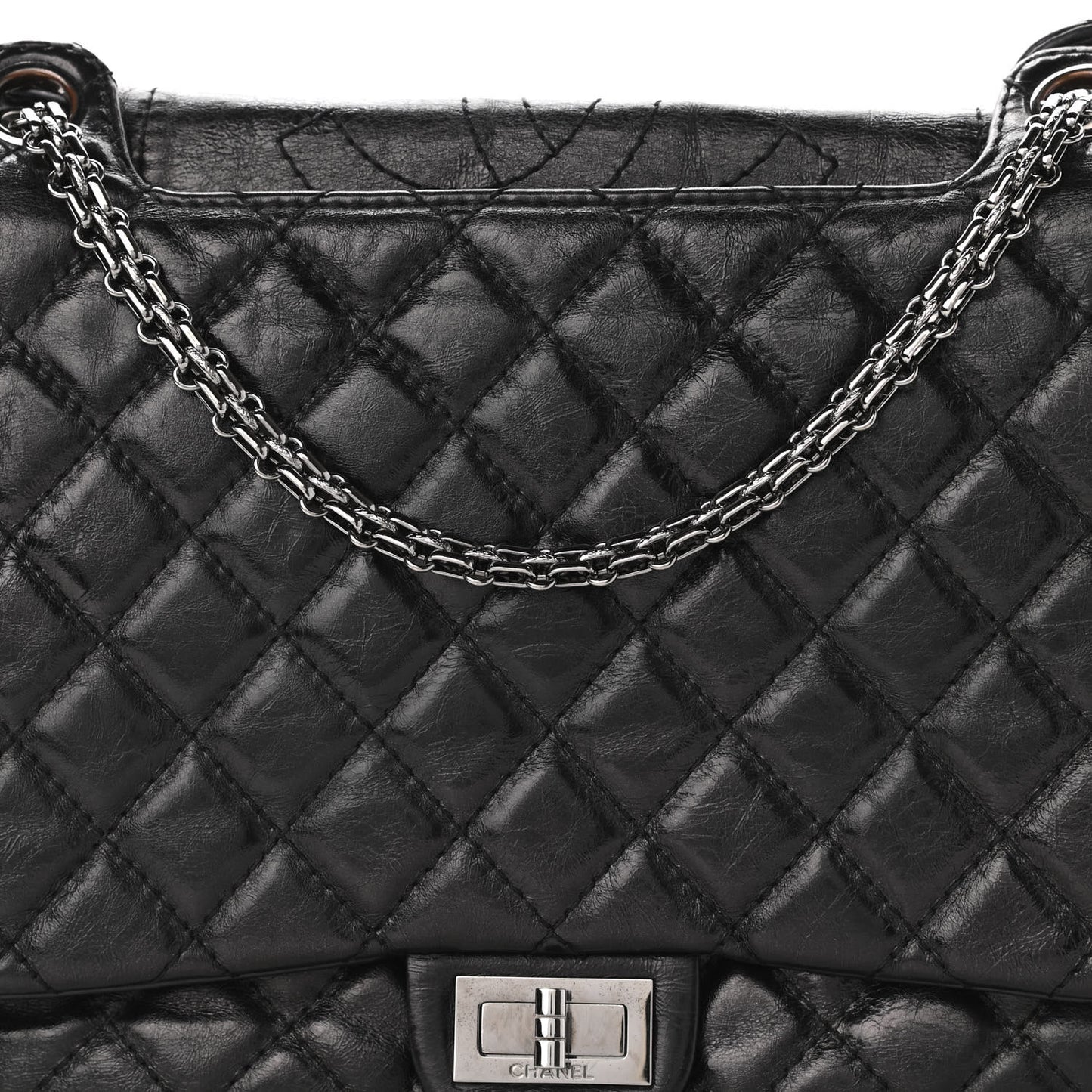 Metallic Aged Calfskin Quilted Reissue 2.55 Accordion Flap Black