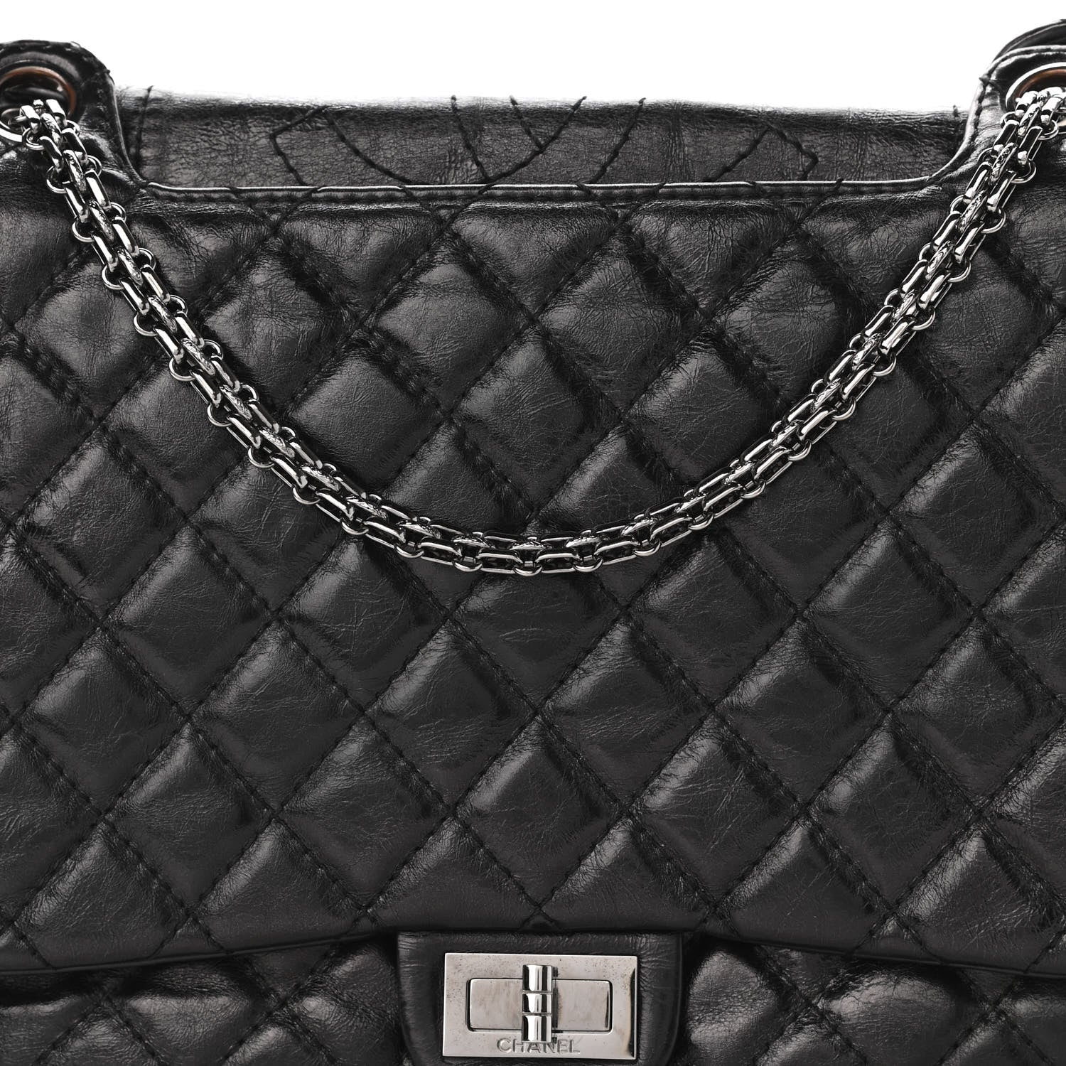 Chanel Metallic Aged Calfskin Quilted Reissue 2.55 Accordion Flap Black 8 of 10