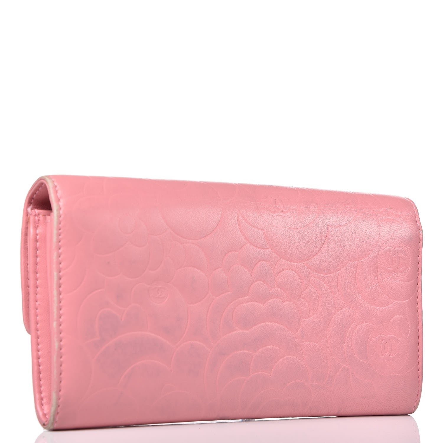 Chanel Lambskin Embossed Camellia Large Gusset Flap Wallet Pink 3 of 20